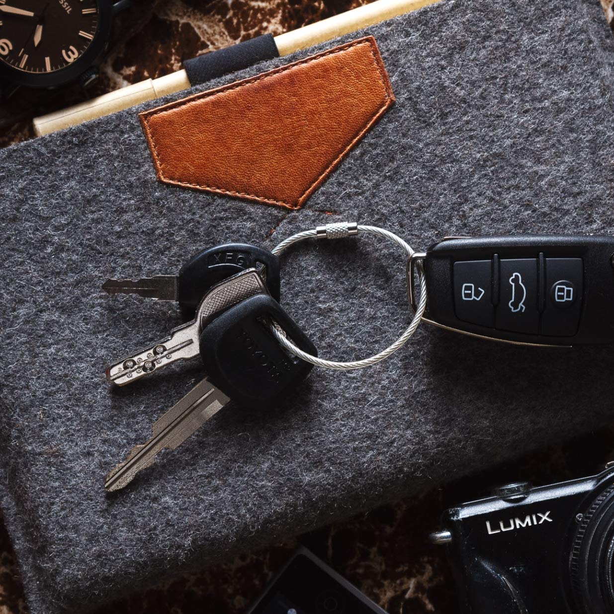 Silipac Wire Keychain Cable Rings – Twist-Lock 6.3" (16 cm), 2mm – Car Keyring, Luggage Tag & ID Tag Loop Stainless Steel