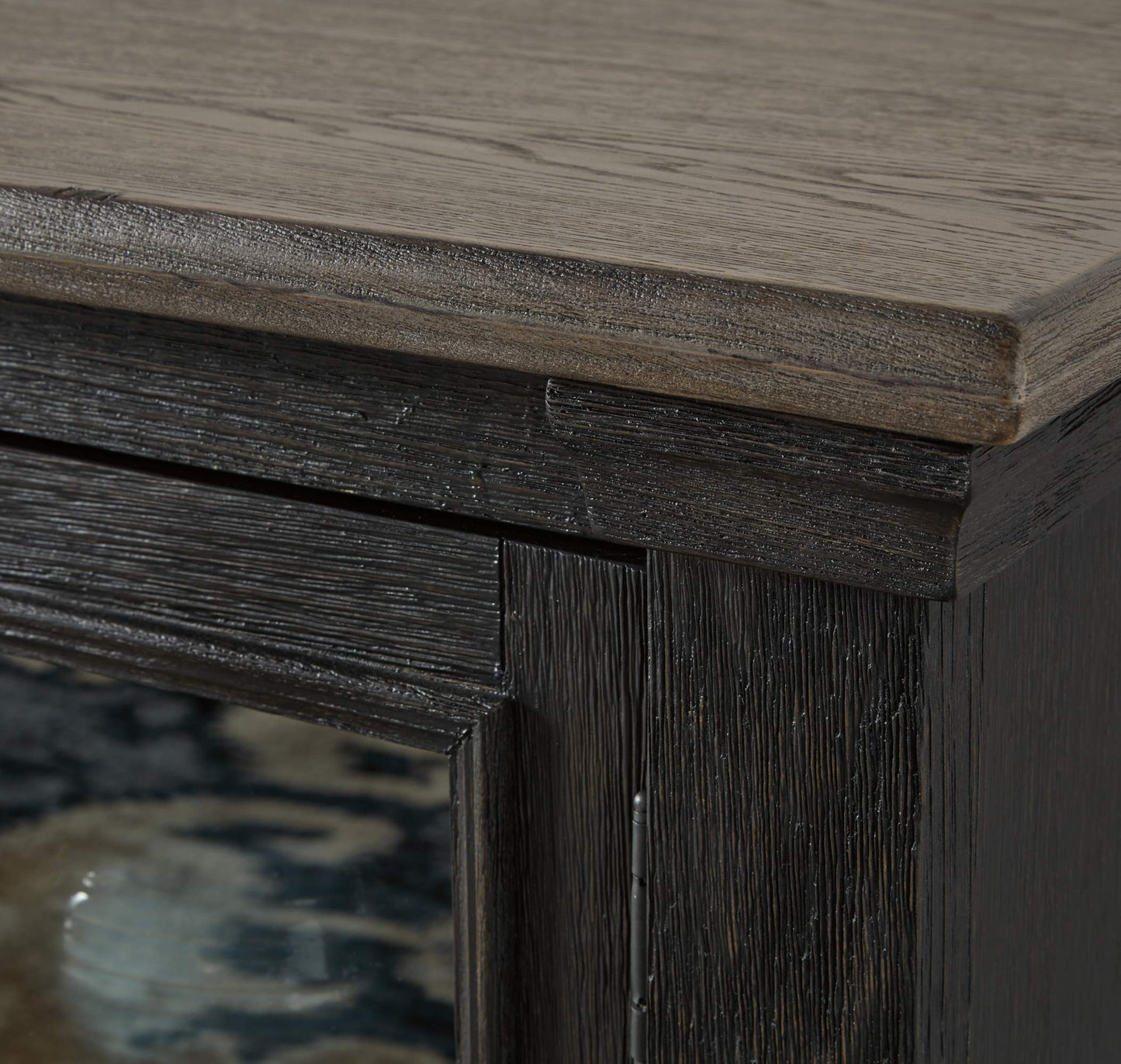 Signature Design by Ashley Tyler Creek Farmhouse TV Stand Fits TVs up to 72", 4 Glass Doors, 3 Adjustable Storage Shelves, Dark Gray