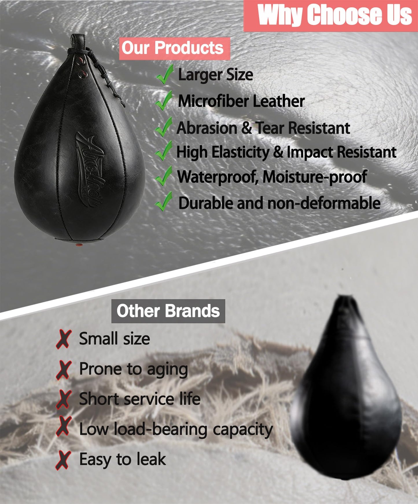 Speed Bags for Boxing Leather Training Reflex Bag Pear Shaped Punching Bag Reaction Venting Ball Speedbag for Teens Adults Boxing Coaches