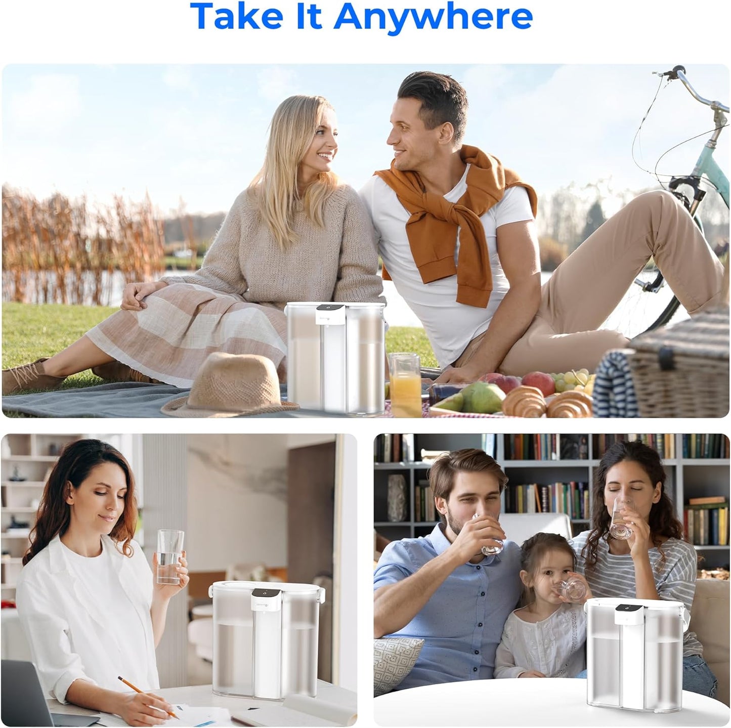 Waterdrop Compact Electric Water Filter Pitcher - 200-Gallon Rechargeable Dispenser | Reduces PFOA, Lead & Chlorine, 14-Cup, White