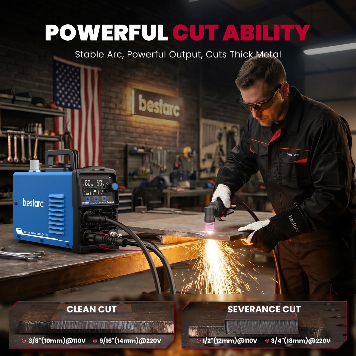 bestarc Pilot Arc Plasma Cutter, [Large LED Display][Air Sensor] 50A Plasma Cutter Machine 110/220V Dual Voltage, 1/2'' Clean Cut 3/4 Inch Max Cut, Post Flow Mesh, 2T/4T for Beginners DIY