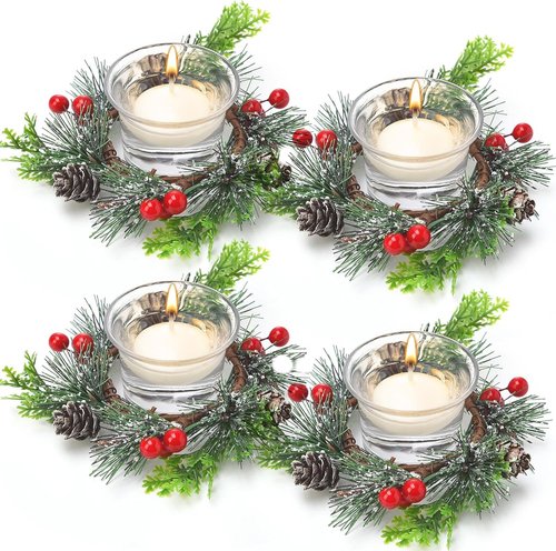 Dingion 12 Pcs Christmas Votive Candle Holder Set - Decorative Glass Tealight Holders for Holiday Table Decor
