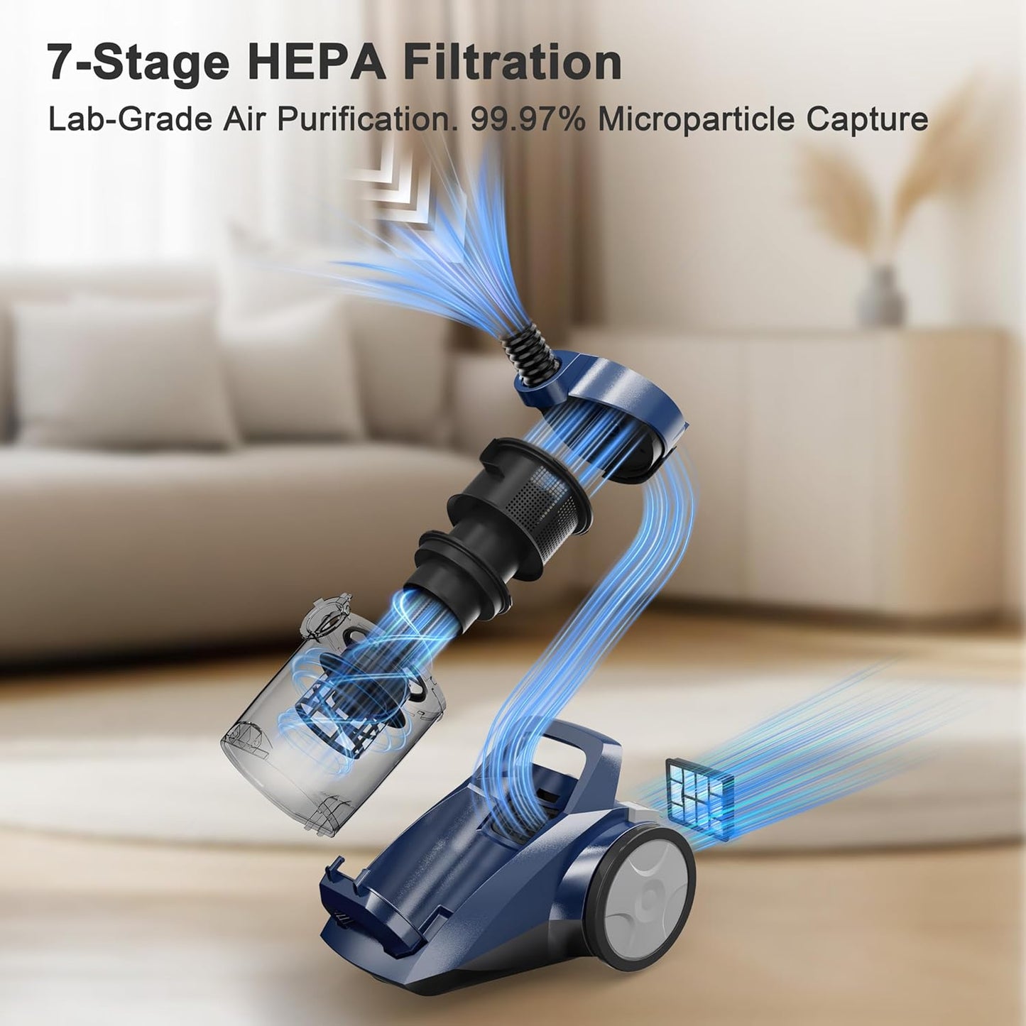 Sweepcent Canister Vacuum Cleaner - 45KPa Power Bagless Design | Lightweight Multi-Surface Vacuum with 5 Tools & Double HEPA Filter