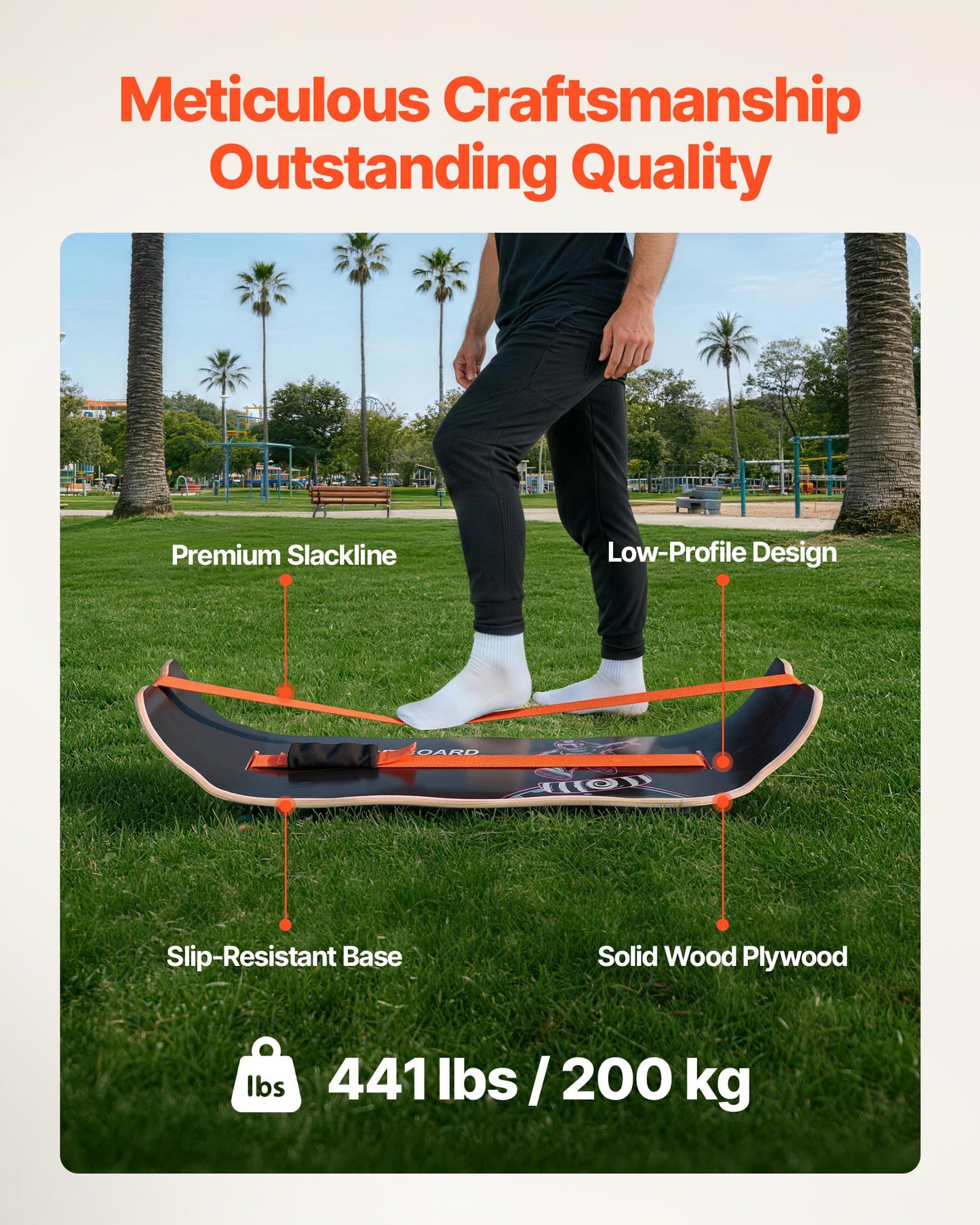 VEVOR Balance Board, Wobble Board Trainer for Adults, Premium Wooden Curved Balance Training Equipment, Compact & Lightweight for Core Workouts, Standing Desk Exercise, Home Gym, Yoga, Black & Orange
