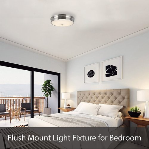 Aspen Creative 63002M-1 LED Medium Flush Mount Ceiling Light Fixture, Contemporary Design in Satin Nickel Finish, Frosted Glass Diffuser, 9" Diameter
