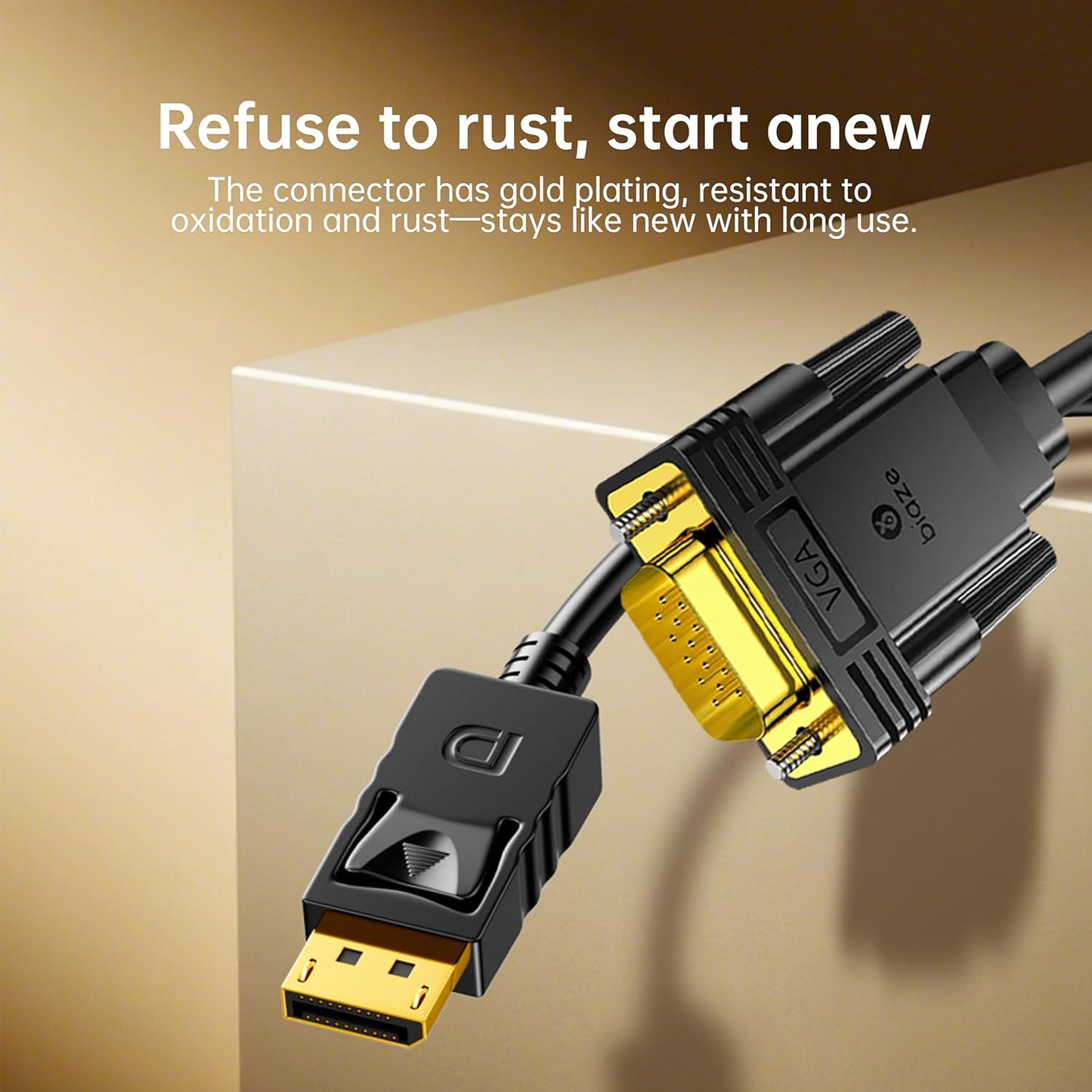 biaze 6ft, 1.8m 1080P DisplayPort to VGA Cable DP to VGA Male-to-Male Adapter, HD Video Converter Cord for Laptop, PC