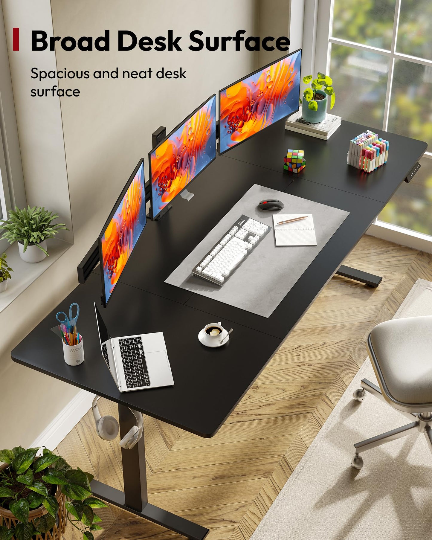 SANODESK Electric Standing Desk, 79 x 32'' Height Adjustable Sit Stand Desk with Large Splice Board Desktop Ergonomic Memory Presets Computer Workstations for Home Office, Black Frame/Black Top