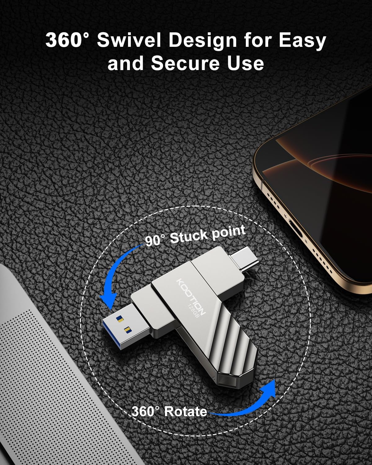 KOOTION 3.2 128GB, 450 USB Flash Drive Up to MB/S Read Speed USB C Memory Stick, Dual USB C Thumb Drive with USB Type-C