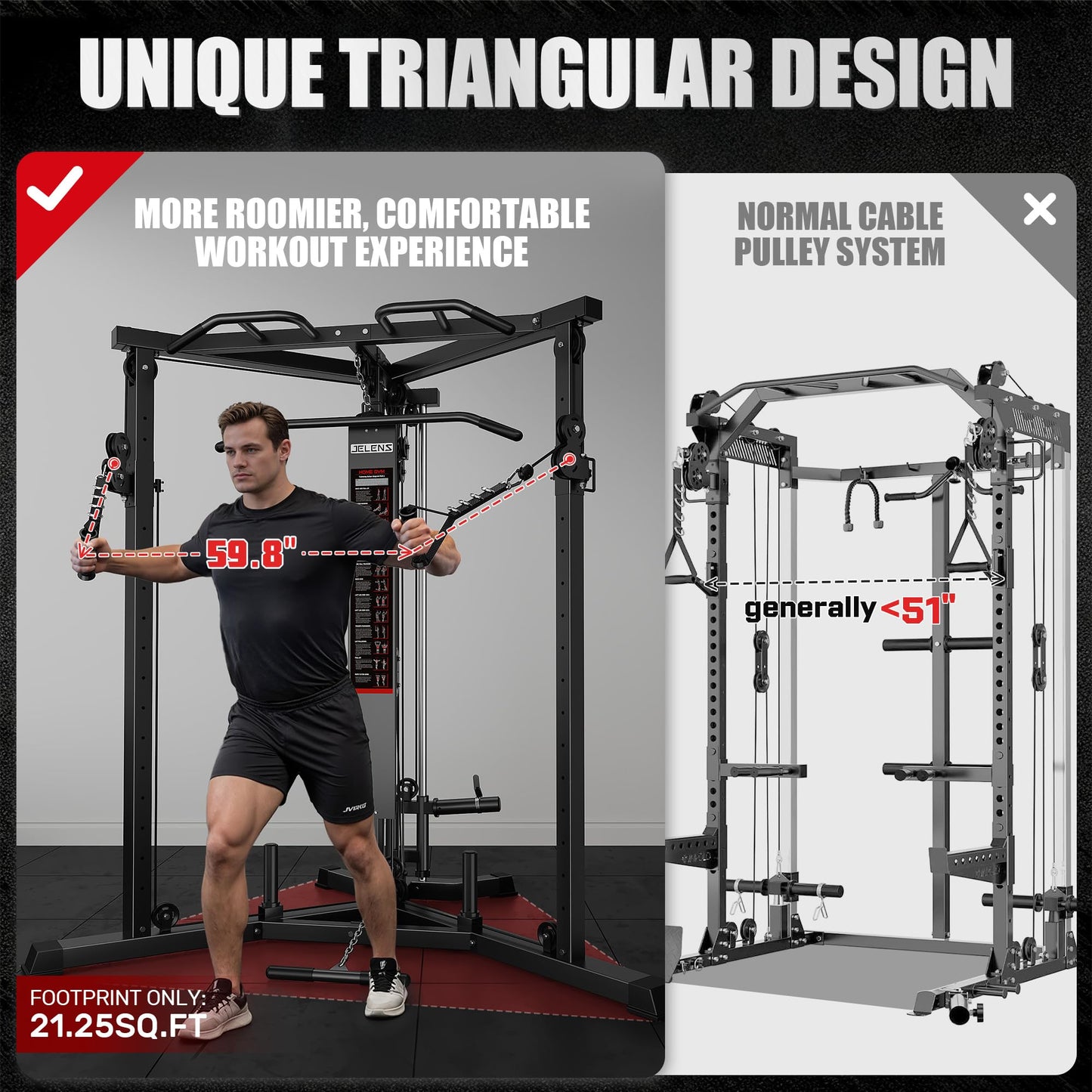 JELENS CC01 Fitness Cable Crossover Machine with High and Low Pulley System, Functional Trainer with with Pull Up Bars and Optional Bundle (Black, CC01 Cable Crossover Machine)