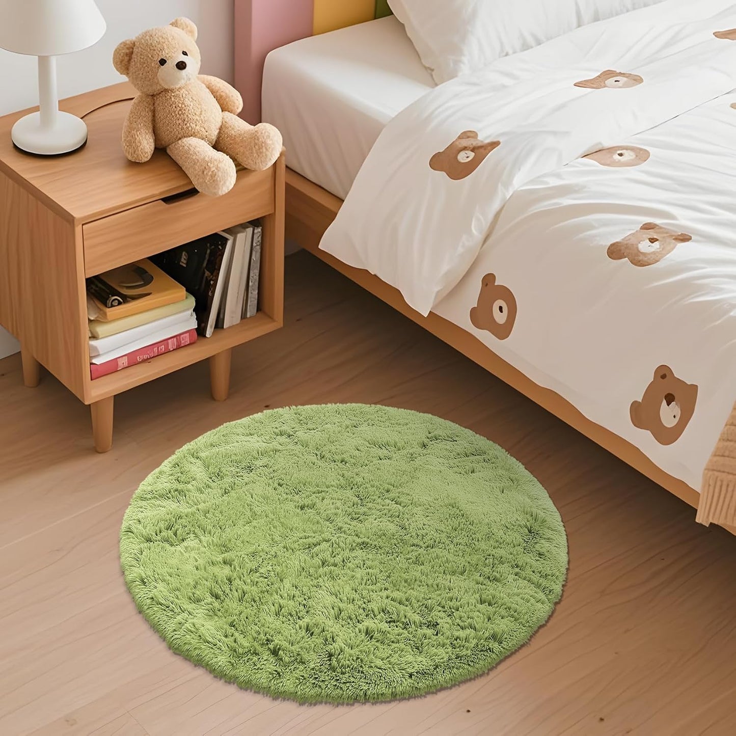 OLANLY Round Grass Green Area Rug - Soft, Fluffy, Machine Washable 2 ft Circle Carpet for Bedrooms & Nurseries