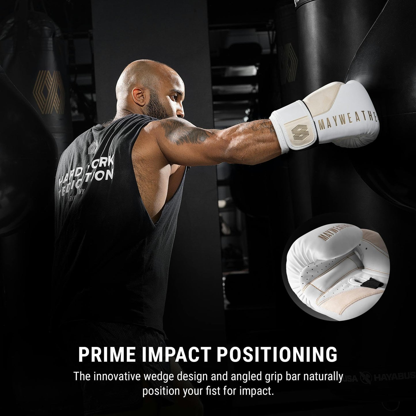 Hayabusa Mayweather Champ Boxing Gloves for Men and Women - White/Gold, 16oz