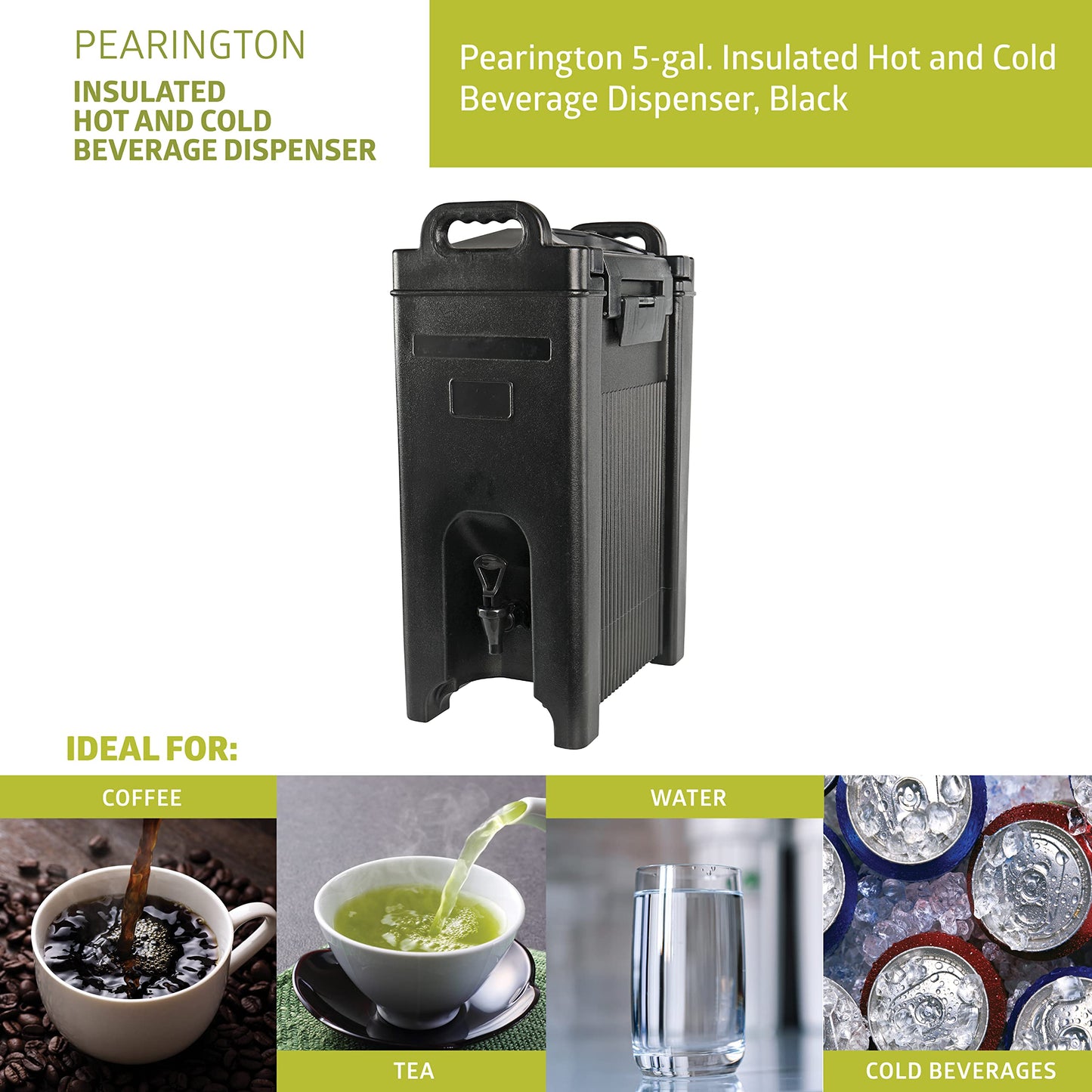 Pearington 5-gal. Insulated Hot and Cold Beverage Server/Dispenser, Black