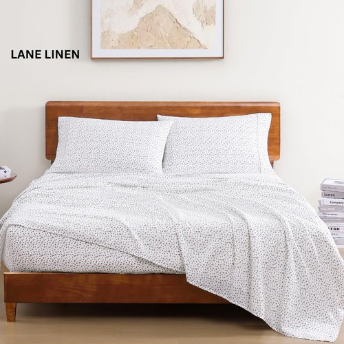 Lane Linen 100% Organic Cotton King Bed Set - Ultra Soft Percale Weave Bedding in Haze Grey
