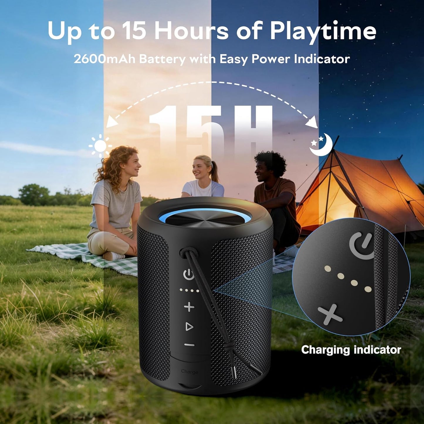 DUDGSIS IPX7 20W 15H Portable Bluetooth Speaker, Waterproof Wireless Speaker with Loud Stereo Sound, Playtime