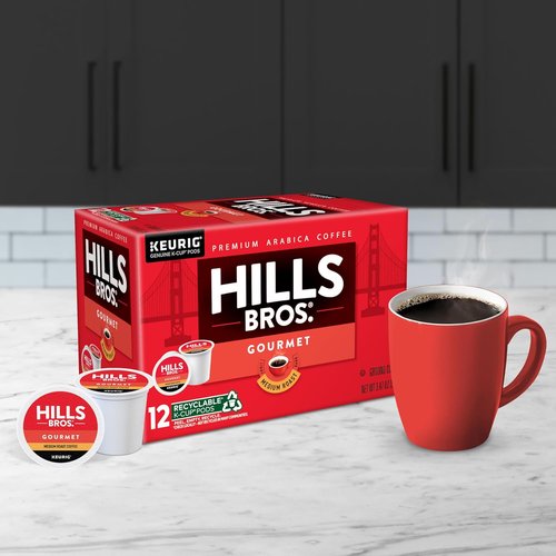 Hills Bros. Gourmet Blend K-Cup Pods - Medium Roast Premium Arabica Coffee | 12 Single Serve Pods