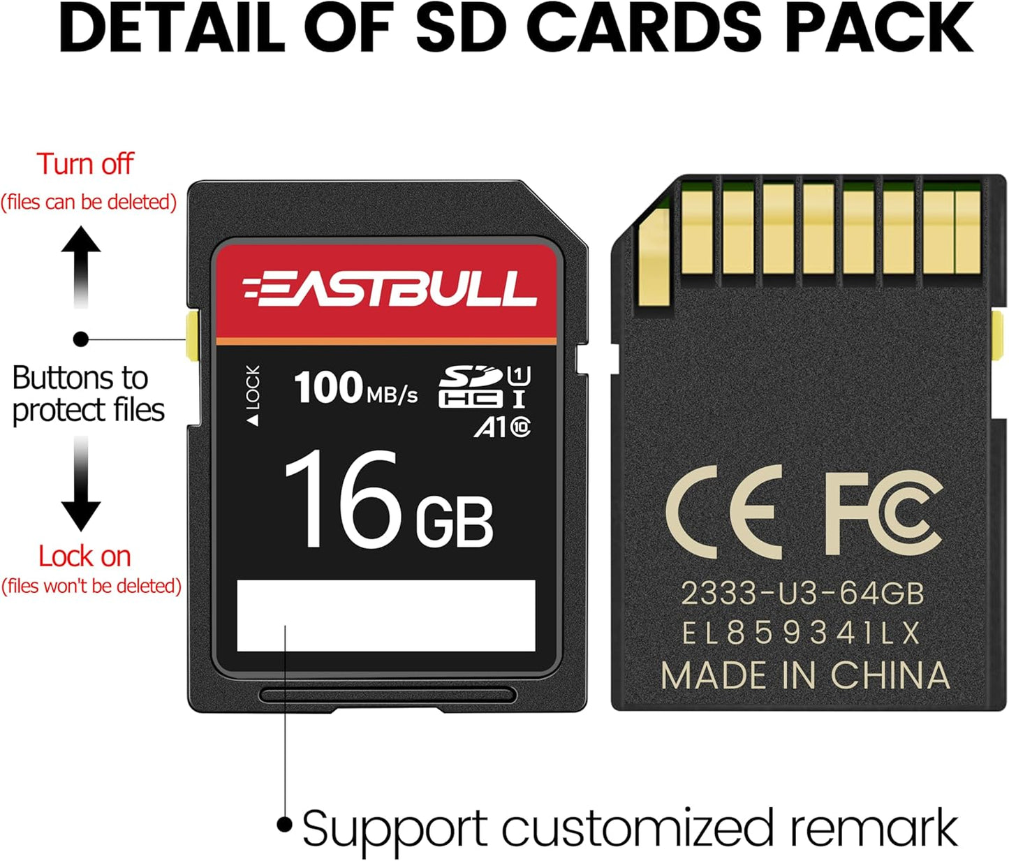 EASTBULL 5-Pack 16GB 10 U1 V30 100MB/s 5-Pack 5 (16 5 Pack) of SD Card Class SD Card High-Speed Read SDHC Memory Card
