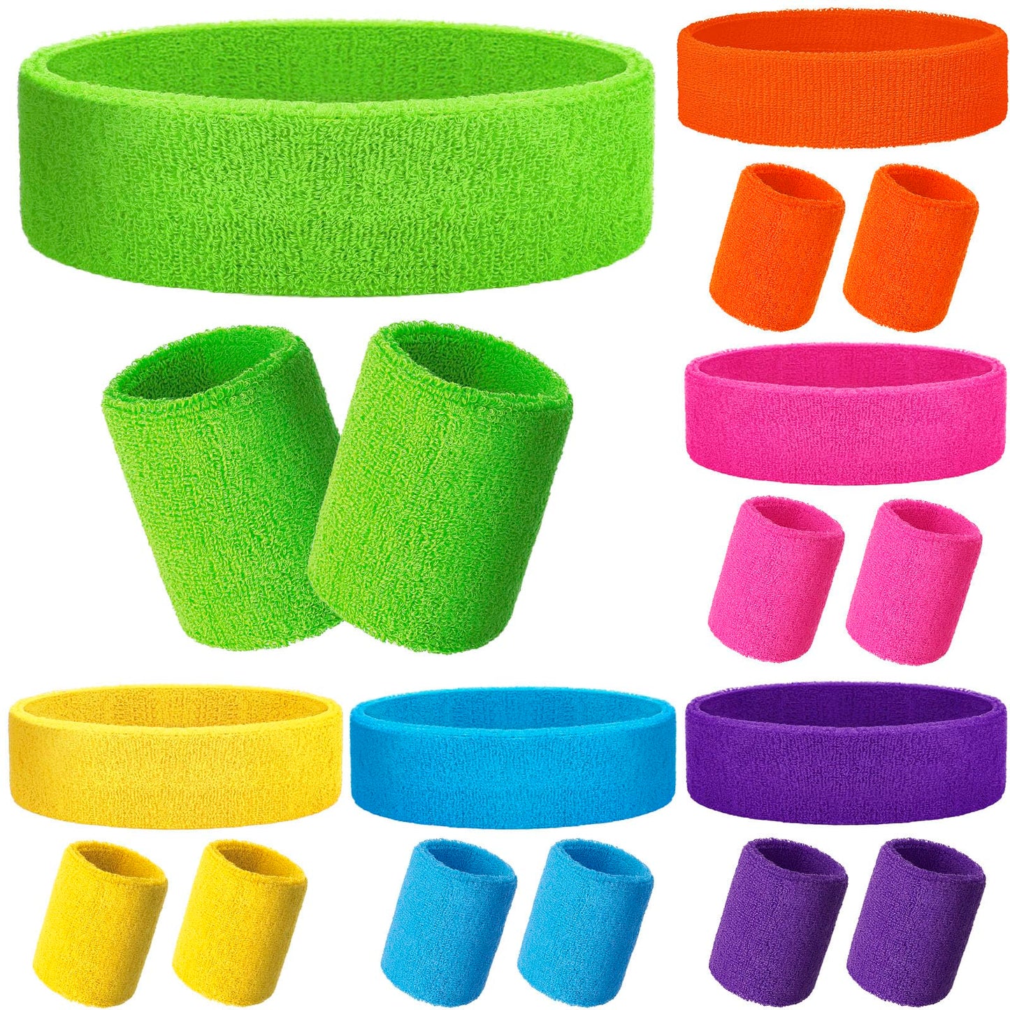 Skylety 18 Pcs 80s Neon Sweatband Set,12 Colorful Wristband Elastic Athletic Sweatband 6 Headband Sweat Wicking Tennis Basketball Sport Competition Supplies for Men Women Gym Running(Fresh Colors)