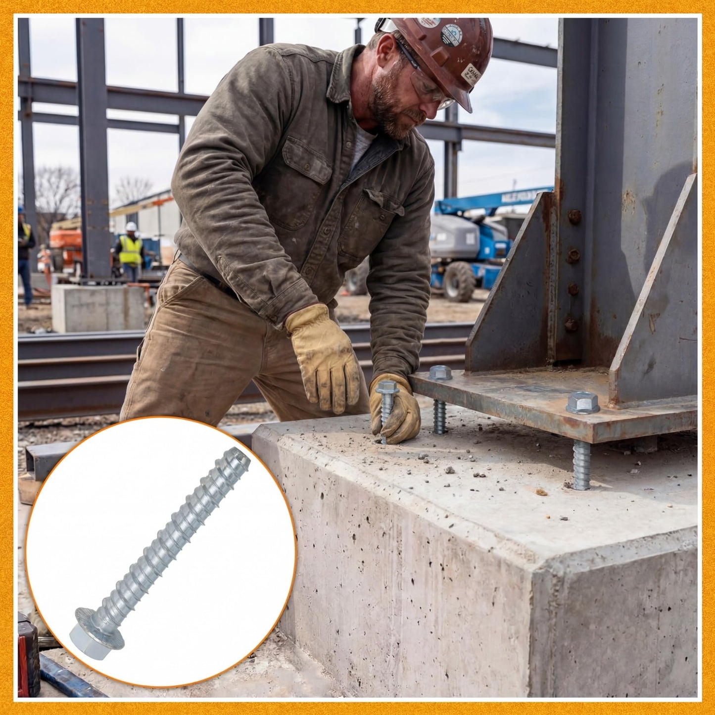 Hicarer 120 Pack 1/2" x 4" Concrete Screw for Anchoring to Masonry, Galvanized Heavy Duty Large Diameter Masonry Screws for Anchoring, Brick, Block, Decking and Framing, Hex Drive