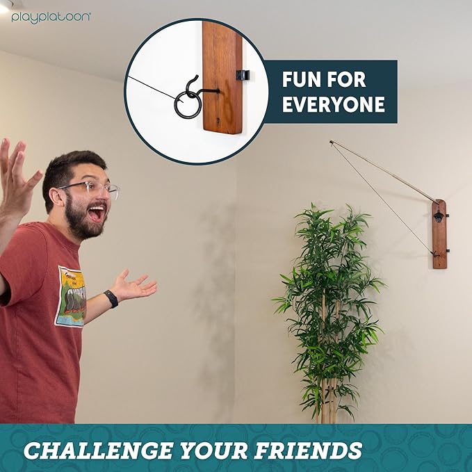 Play Platoon Hook and Ring Toss Bar Game for Adults - Wood Toss Ring Game for Adults - Perfect Home, Basements, & Bar Gifts