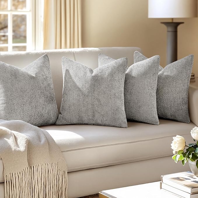 MIULEE Pack of 4 Couch Throw Pillow Covers 18x18 Inch Light Gray Soft Decorative Polyester Pillow Covers Farmhouse Accent Cushion Covers for Boho Spring Home Decor Sofa Bedroom Living Room