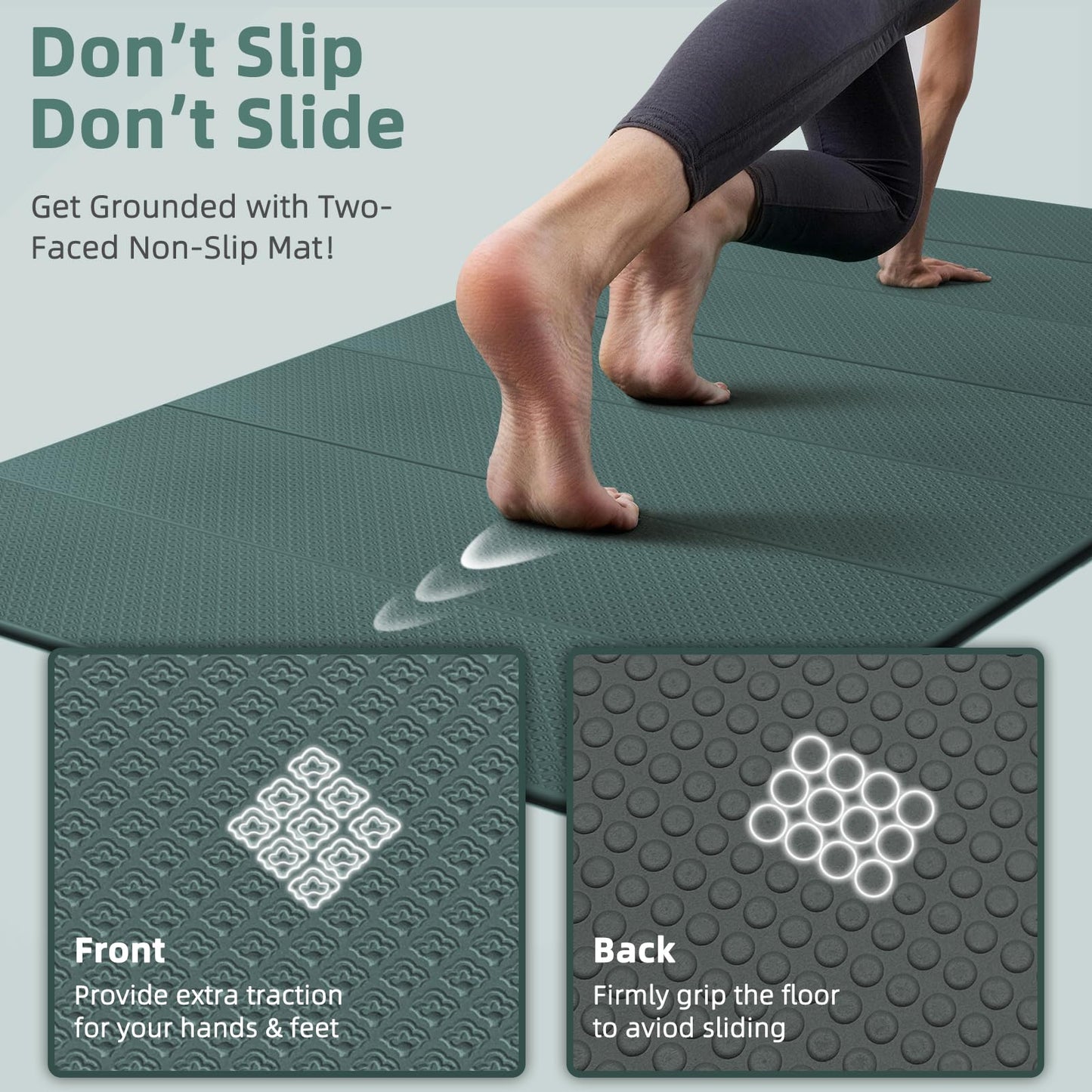 Large Yoga Mat, 74"x47.2" Extra Wide & Long Foldable Yoga Mat, 0.4" Thick Folding Yoga Mat, 2-Person Workout Mat for Home Gym, Extra Large Non-Slip Fitness Mat for HIIT, Yoga, Stretching, Portable Design for Easy Storage