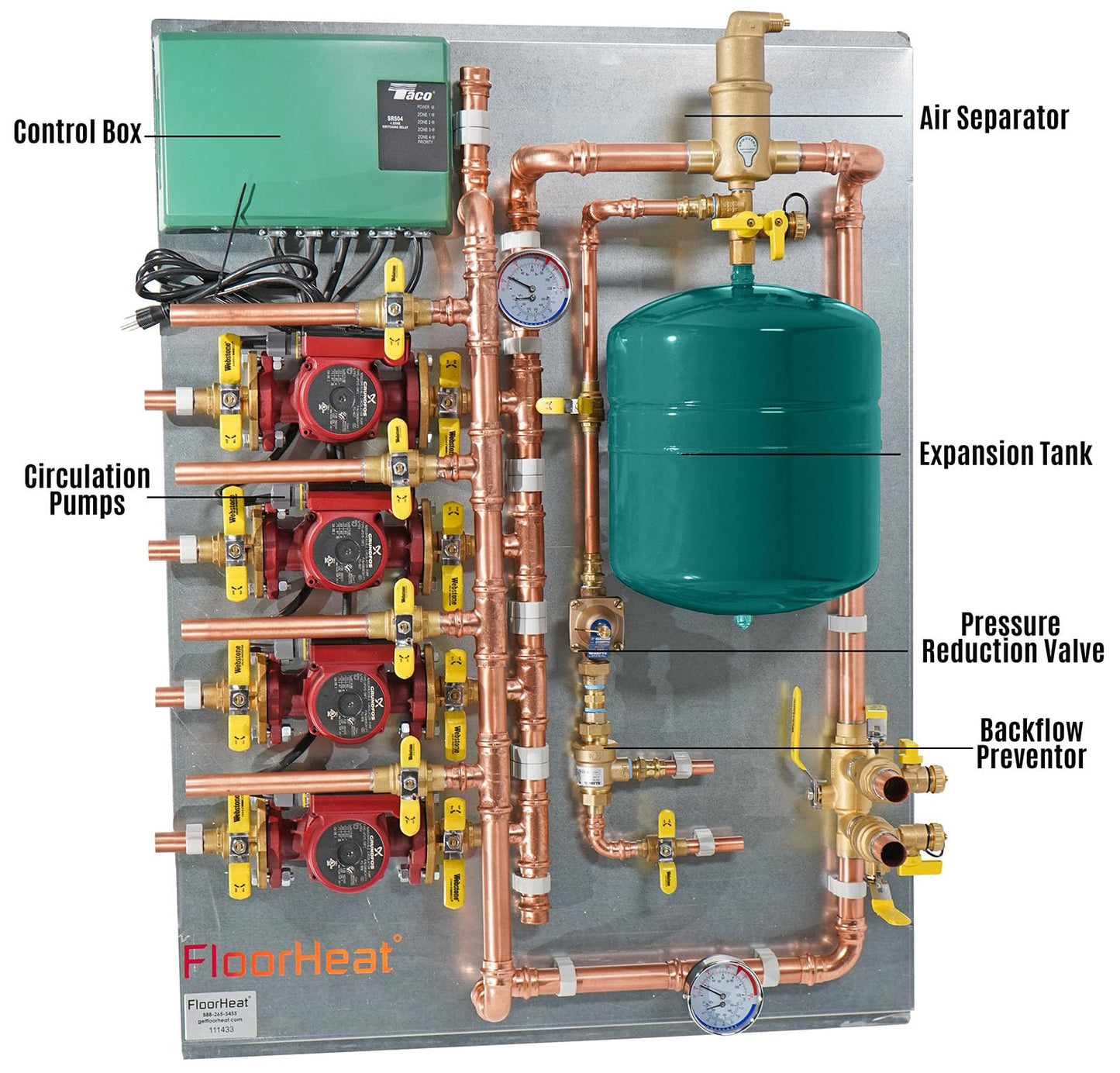 Hydronic Radiant Heat Control Panel - 4 Zone | Pre-Assembled Heating Distribution System for Underfloor, Home & Space Heating | High-Efficiency & Easy Install