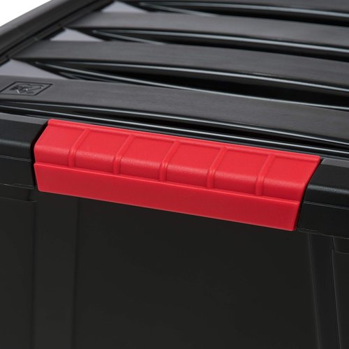 IRIS USA Plastic Storage Box - 30 L (32 QT) BPA-Free Containers with Lid & Latches - Black, 4 Pack