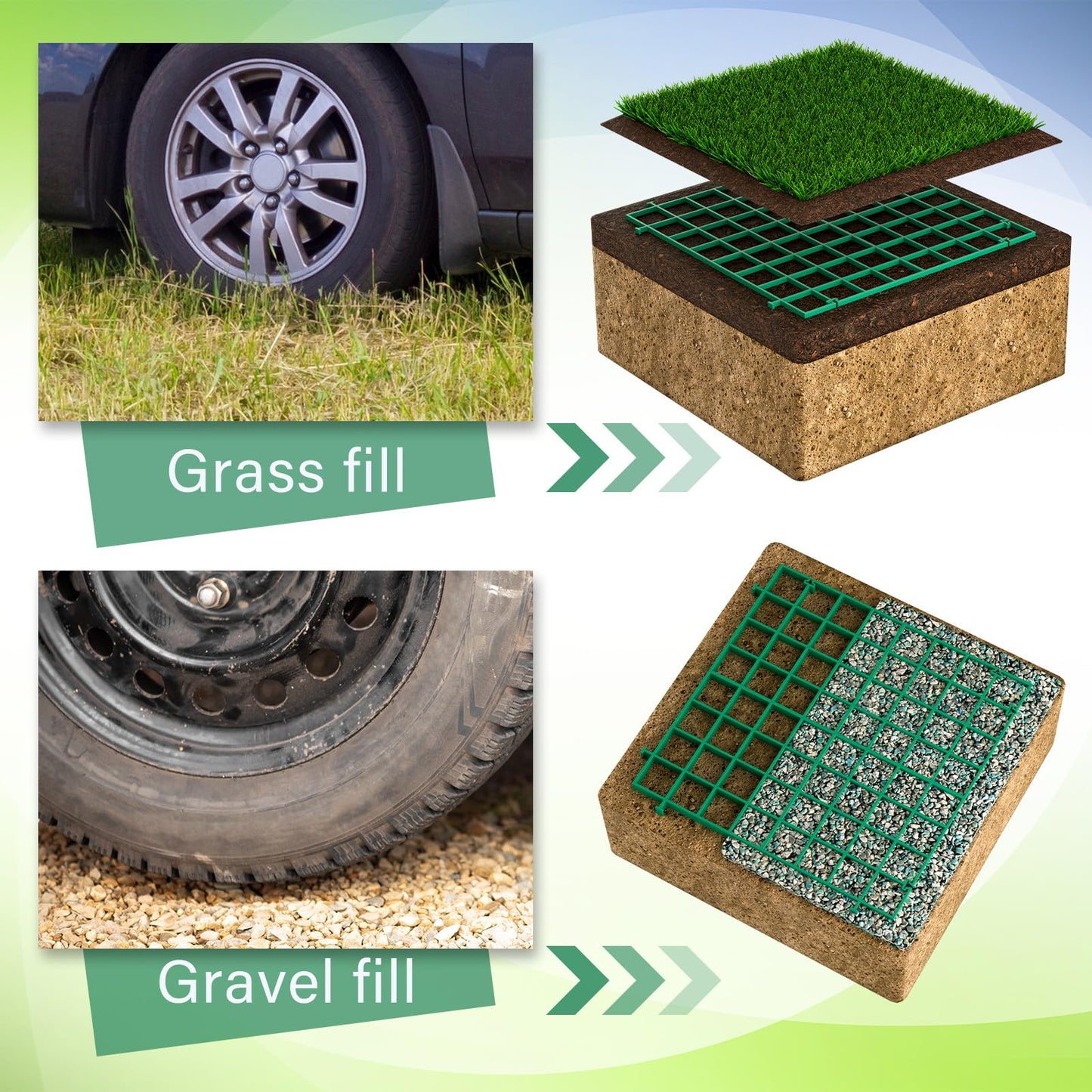 Briwooody 16 x 16 Inch Permeable Pavers Gravel Grid Rv Parking Pad for Outside Walkway Driveway Patio Lawn Grass Shed Base Outdoor DIY(Green,12 Pcs)