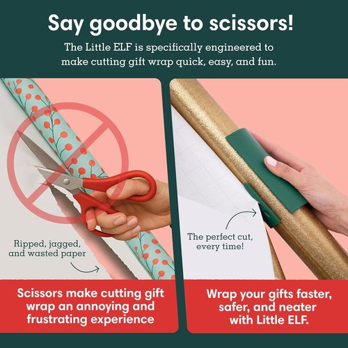 Little ELF Wrapping Paper Cutter - 2-Pack Holiday Gift Wrap Holder | Made in USA | Green