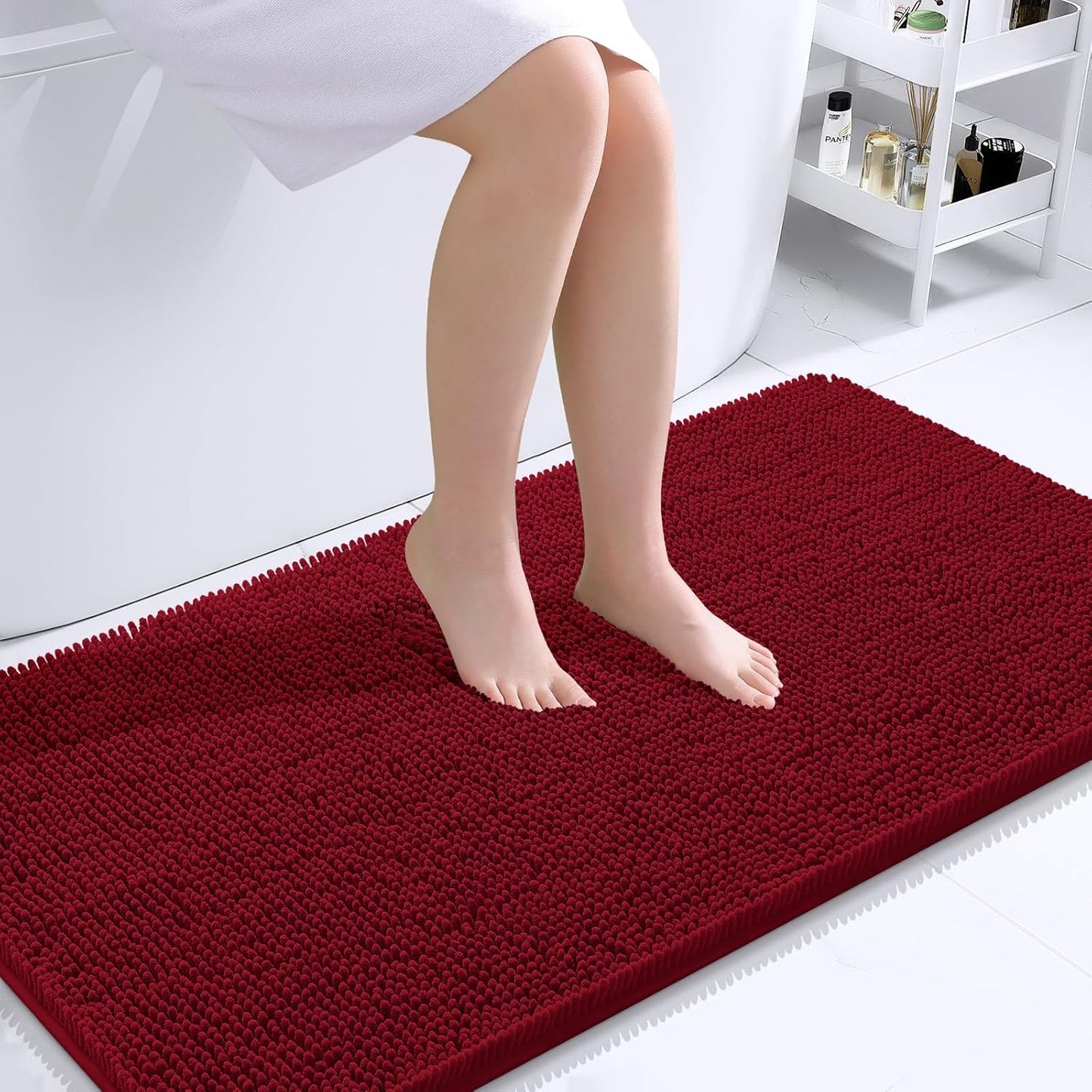 OLANLY Large Bathroom Rugs - Extra Soft Chenille Bath Mats | Quick-Dry, Machine Washable, 40x24, Red