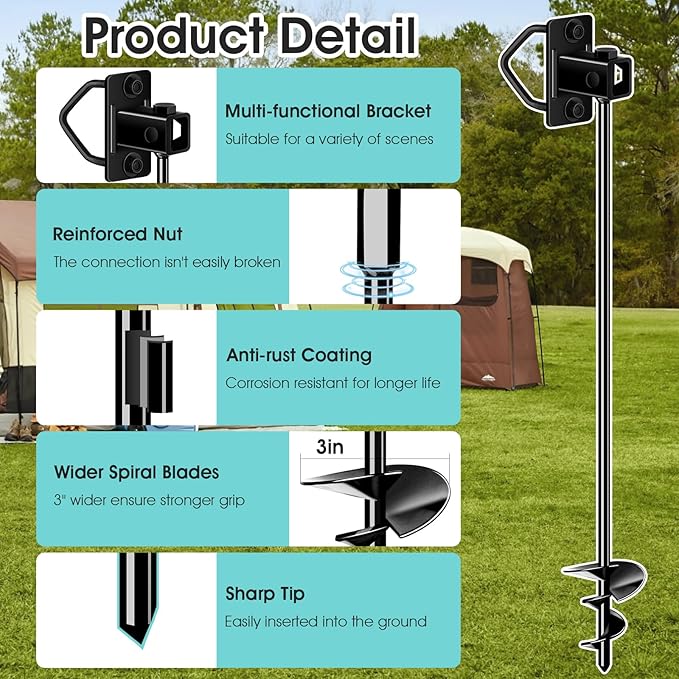 26" Ground Anchors Screw-in Payivsve, Multi-Purpose Trampoline Stakes Heavy Duty, 3" Wider Spiral Mobile Home Anchors Hurricane Earth Anchor for Trampoline, Shed, Swing Sets, Carports(26"-6pcs)