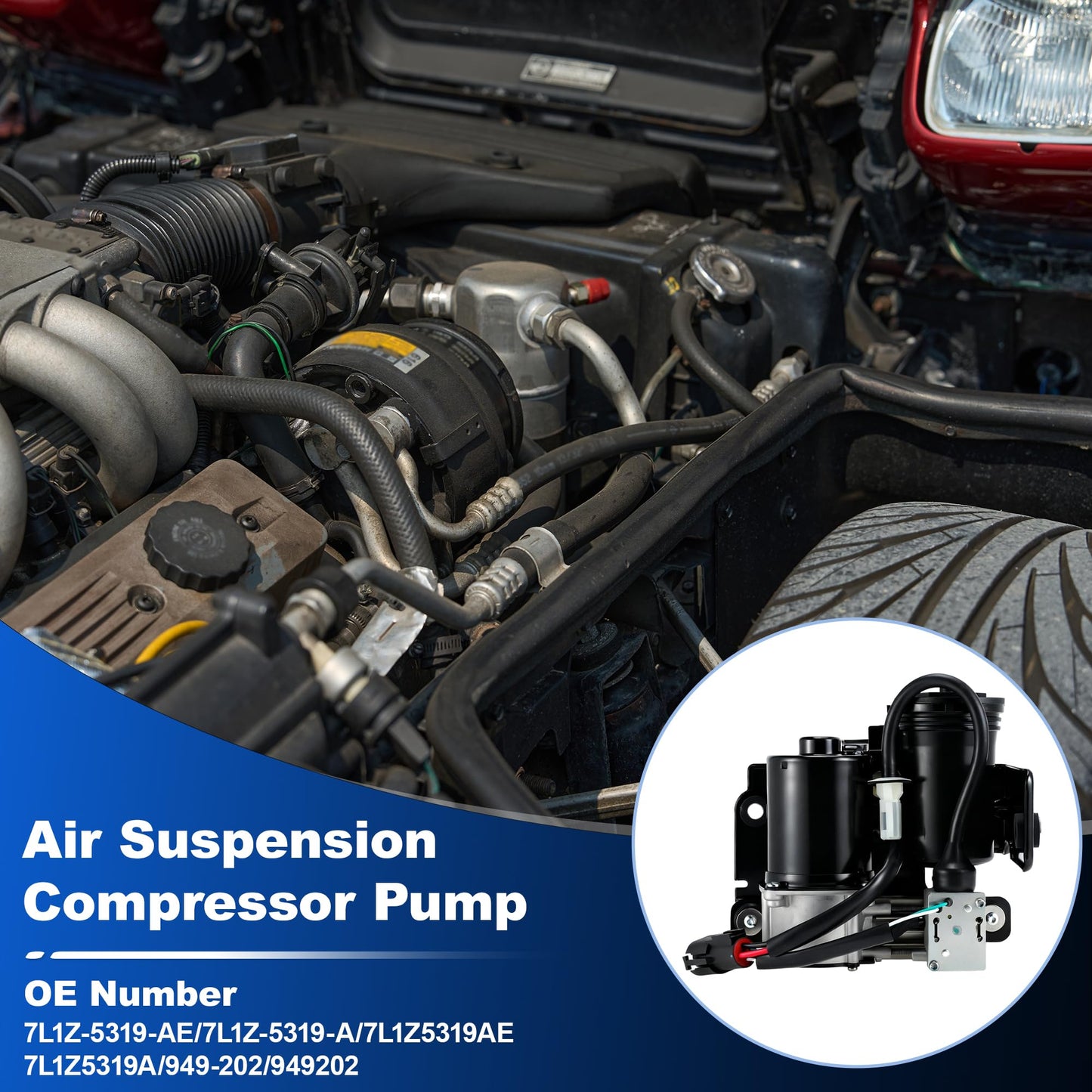 Motoforti Air Suspension Compressor Pump for Ford Expedition for Lincoln Navigator 2007-2018 7L1Z-5319-AE Air Ride Compressor Level Control with Bracket 949-202 7L1Z-5319-A