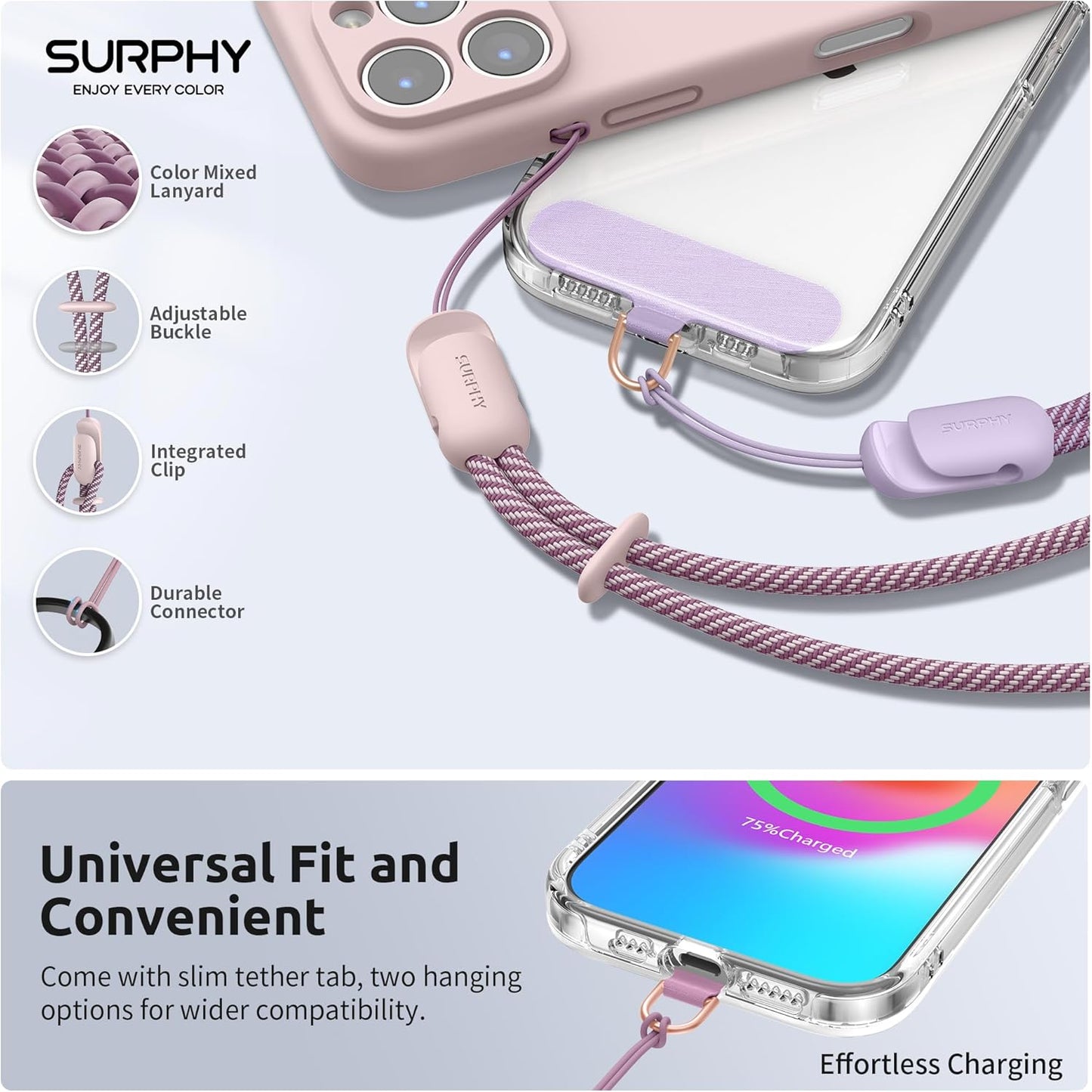 3 Pack 2-Color SURPHY Phone Wrist Strap with CellPhone Tether Tab, Cellphone Lanyard, Phone Strap with Braided, Wrist