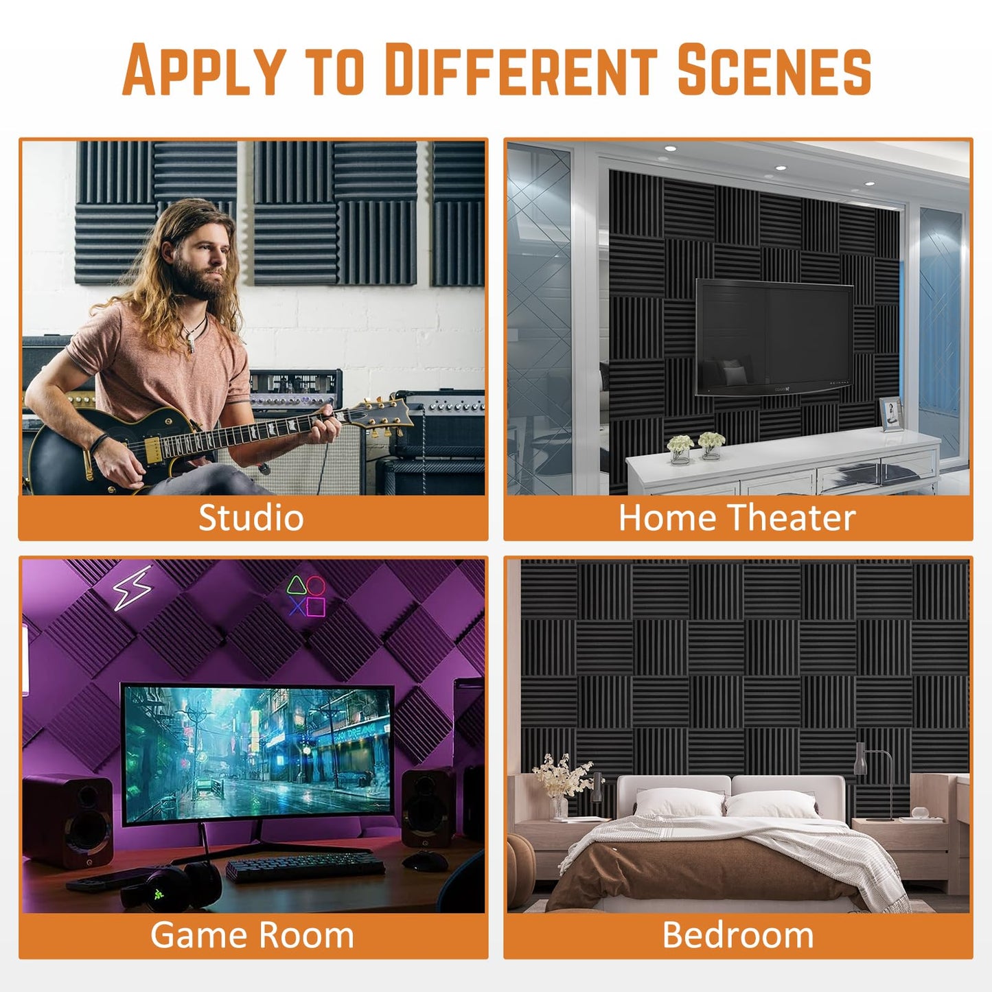 Saiqiang 56 Pack Acoustic Foam Panels, 1" x 12"x 12" Sound Proof Foam Panels For Wall Fire Resistant, Noise Cancelling Dampening Sound Absorbing Black Wedge Panels For Studio Recording & Office & Home