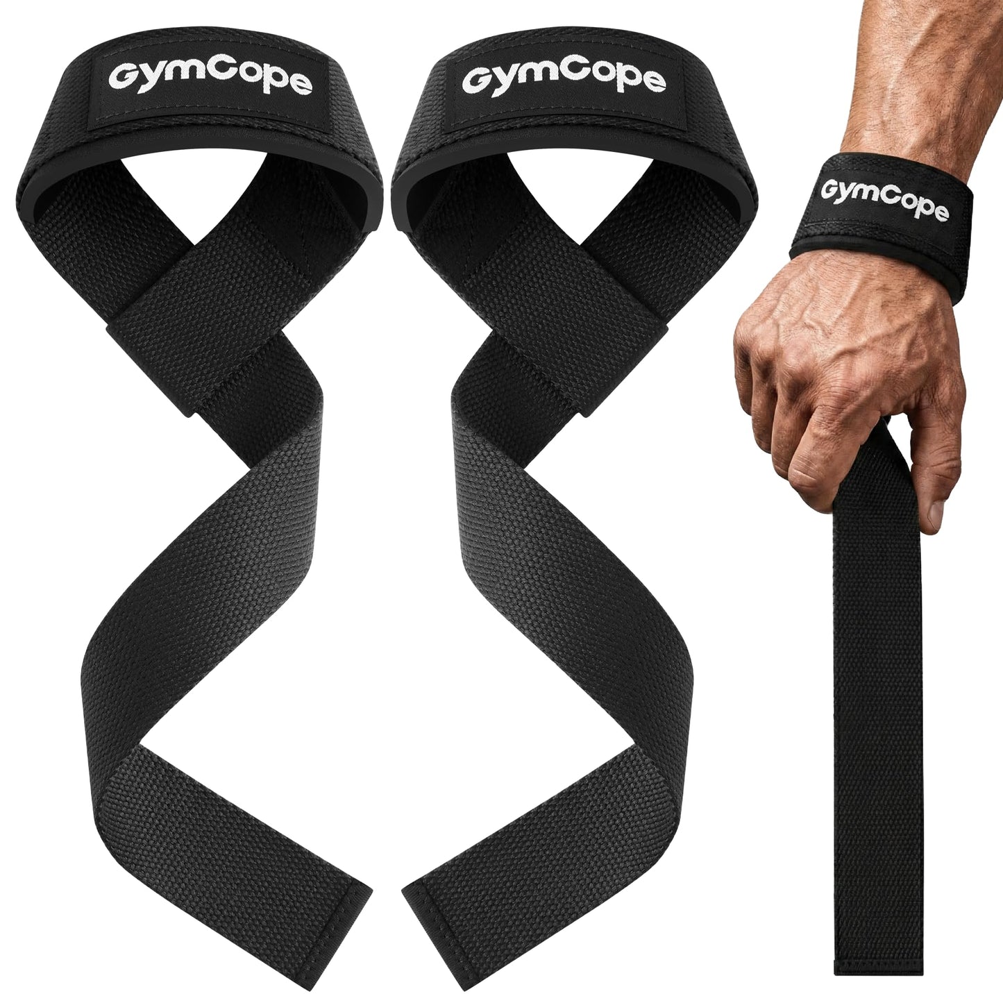 GymCope Lifting Wrist Straps for Weightlifting, Heavy Duty Wrist Straps for Deadlifts, Powerlifting, Bodybuilding and Strength Training, Secure Grip Support for Men Women, 1 Pair Black