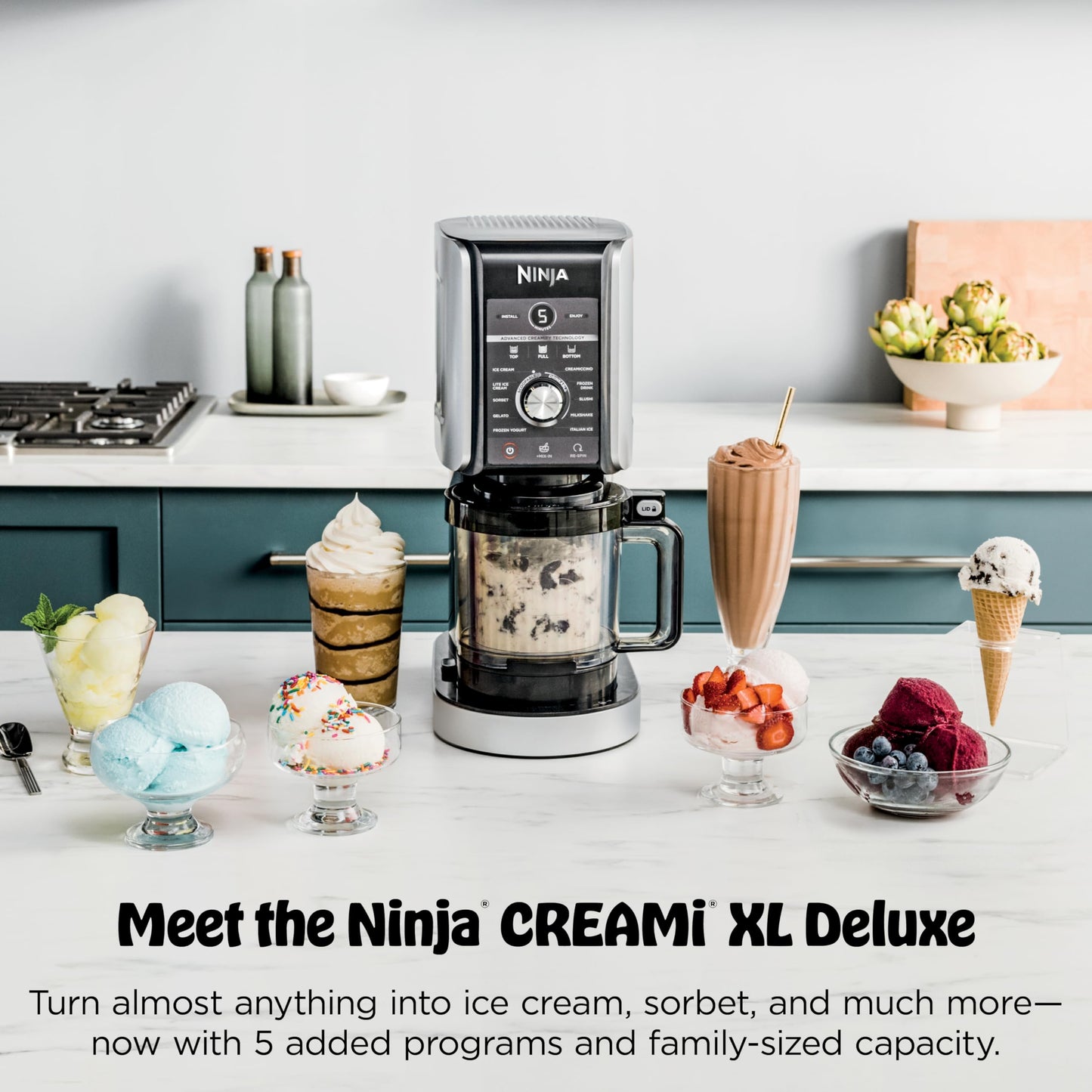 Ninja CREAMi Deluxe Ice Cream Maker | 11-in-1 Create Frozen Desserts, Sorbet, Milkshakes, Yogurt & More | Includes 2 Dishwasher Safe XL 24 Oz. Tubs with storage lids | Silver | NC501