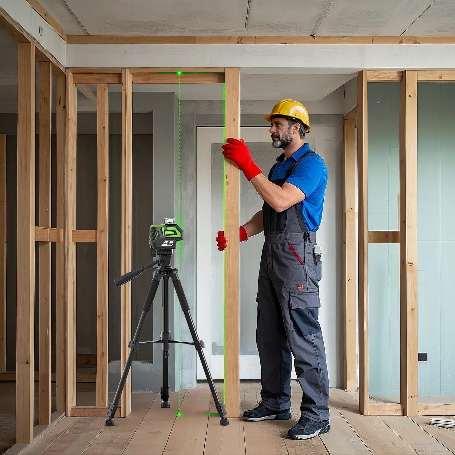 Huepar Self Leveling Laser Level Green Cross Line Laser Tool with 2 Plumb Dots, Fathers Days Dad Gifts-360° Horizontal Line&140° Vertical Level Laser with Up&Down Points -Magnetic Bracket&AA Batteries