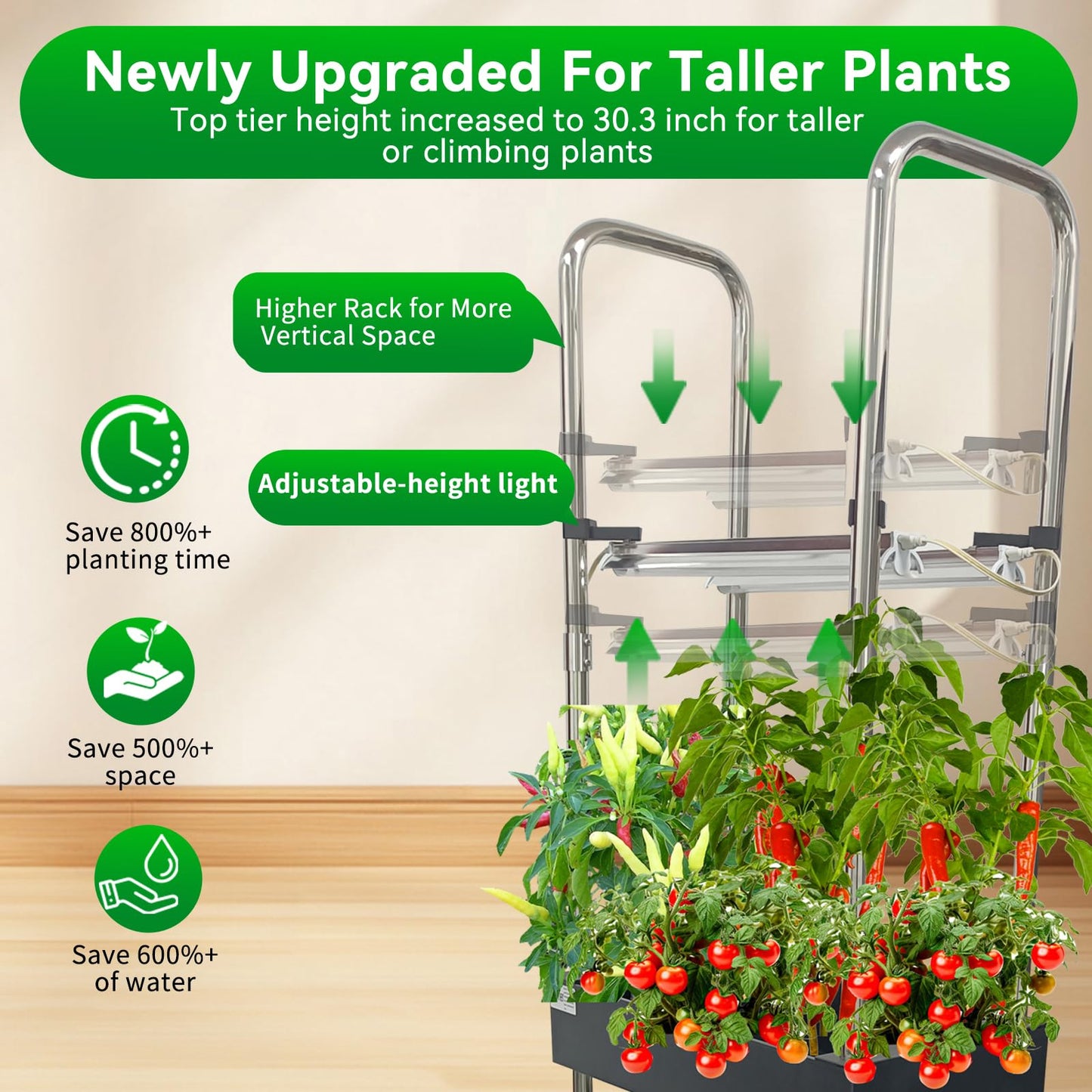 Indoor hydroponics Growing System, Large Vertical Hydroponic Garden with Smart Full-Spectrum Grow Lights, Auto Circulating Water, Mobile Indoor Gardening System for Herbs, Vegetables & Fruits
