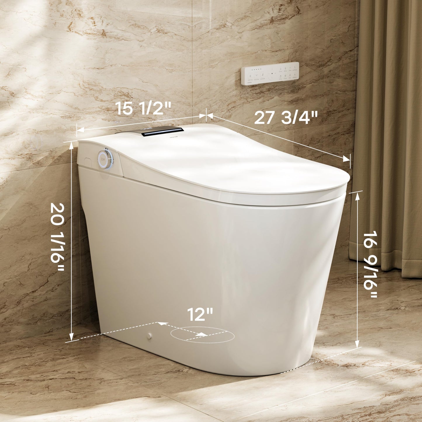 HOROW T39 Luxury Smart Toilet with Bidet, Modern Elongated Toilet for Bathroom Remodel, ADA Bidet Toilet with Anti-Splatter Foam Shield, Smart Display, Heated Seat & Instant Warm Water, Night Light