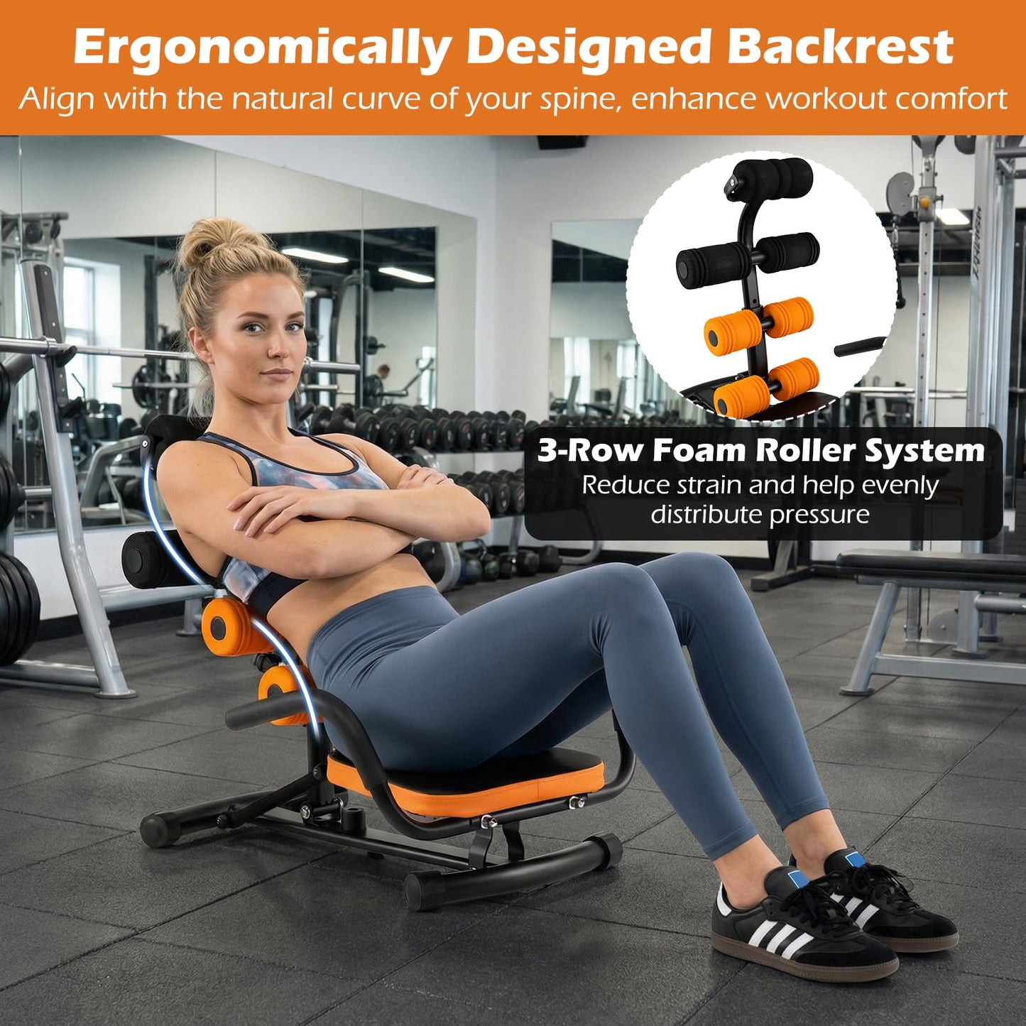 Goplus Ab Machine, Core Abdominal Trainer w/ 3-Position Adjustable Backrest, Foam Support, Ab Trainer Sit Up Bench Chair Ab Rocket Exercise Equipment for Home Gym Full-Body Workout