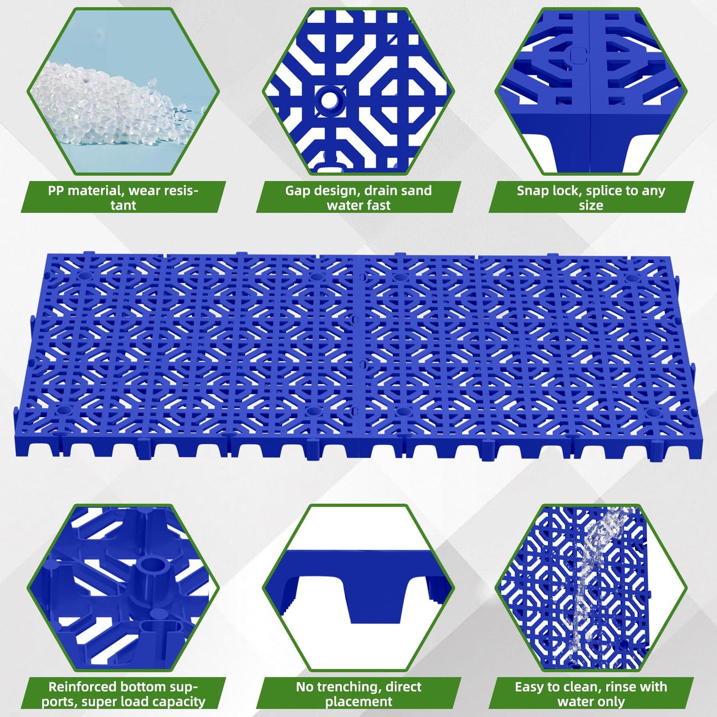 10 Pcs 15.7" x 15.7" Heavy Duty Ground Protection Mats, Interlocking Non-Slip Floor Mat, Heavyweight Gravel Grid Drive on Lawn, 6613 lb Load Permeable Paver for Parking, Outdoor Event Flooring, Blue