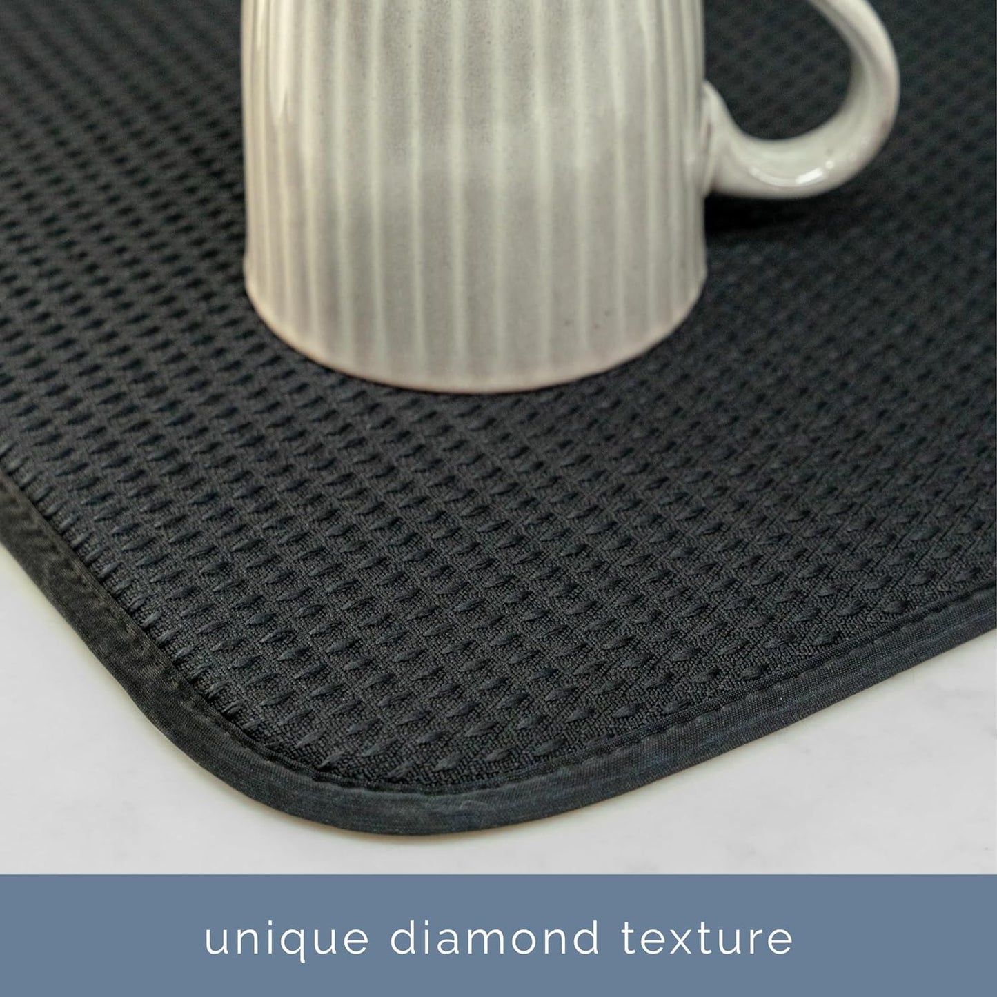 S&T INC. XL Dish Drying Mat - Absorbent Microfiber Kitchen Counter Pad, 18” x 24”, Black Diamond Texture