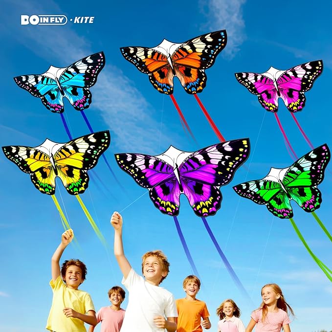 Butterflys for Kids, Beautiful Kite Easy to Fly for Beginners with 328 ft Line & Line Winder (1m-Tiger Spotted Butterfly-(6sets), 6)