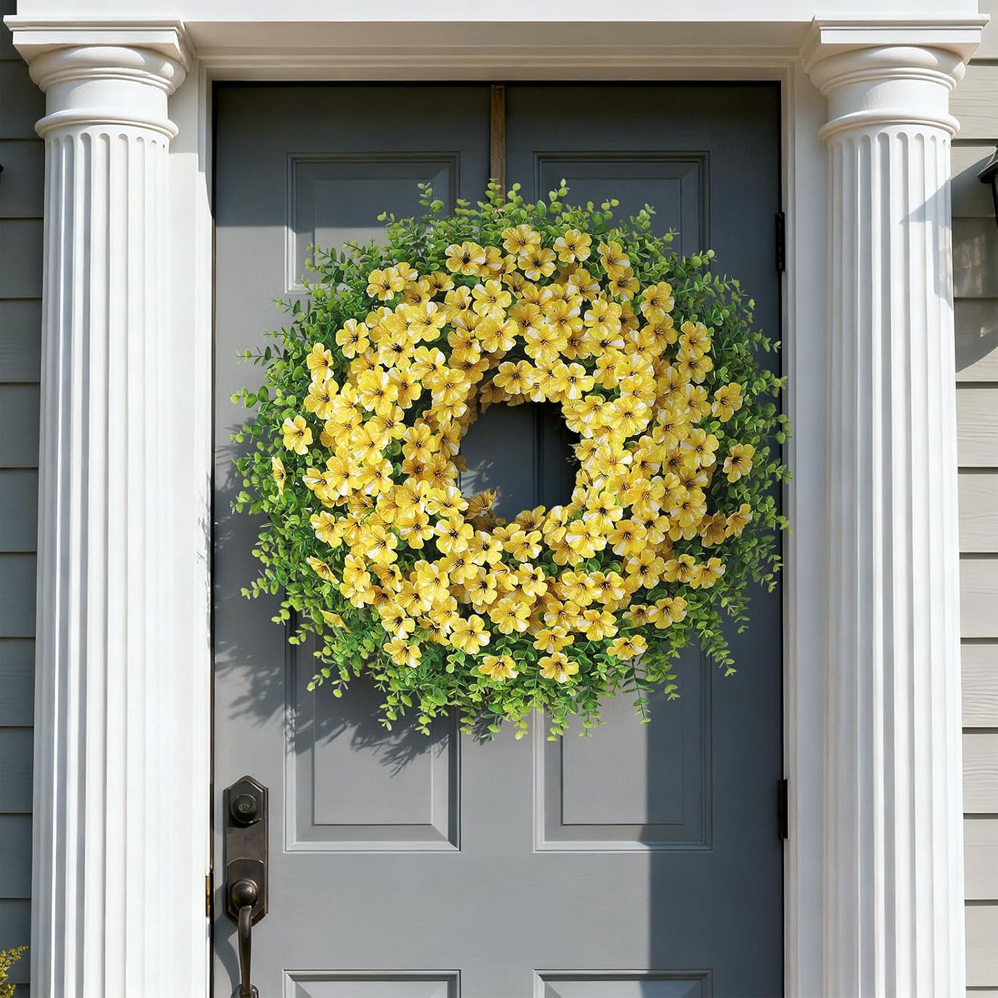Regine Switzerland 26" Artificial Flower & Eucalyptus Wreath - Faux Morning Glory & Eucalyptus for Spring/Summer Decor