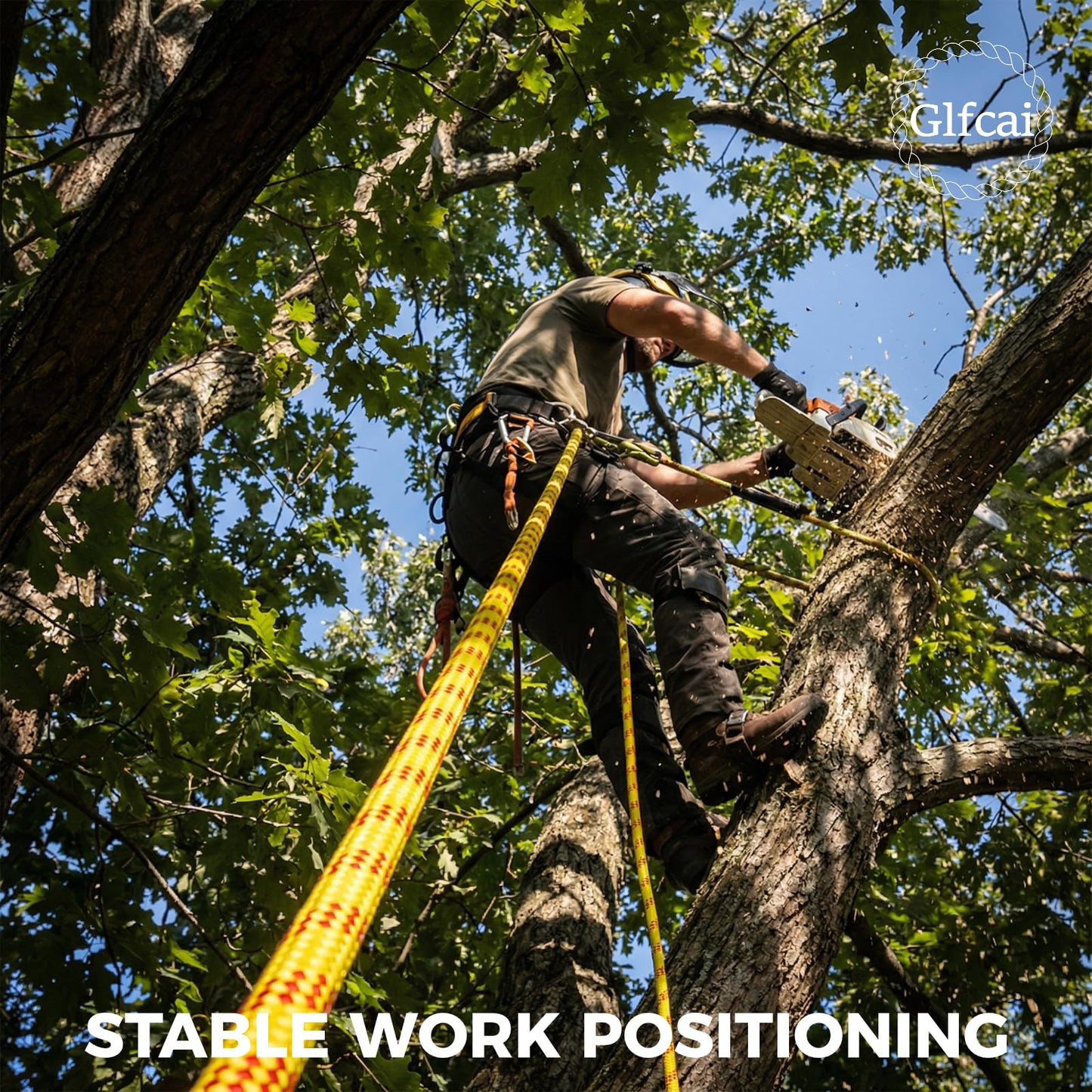 Glfcai 1/2 Inch Arborist Rigging Rope (150 Ft) - ASTM F2116 Certified (9,000 lbs MBS / 900 lbs SWL) - Static Polyester Bull Rope for Tree Climbing, Nautical Rigging & Swings (Black)