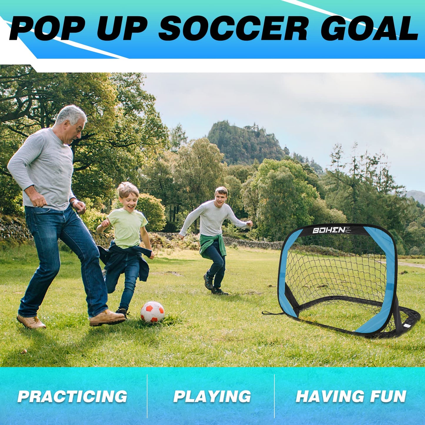 BOHEN Pop Up Soccer Goals for Kids-Foldable Portable Soccer Net for Outdoor Indoor Backyard Beach