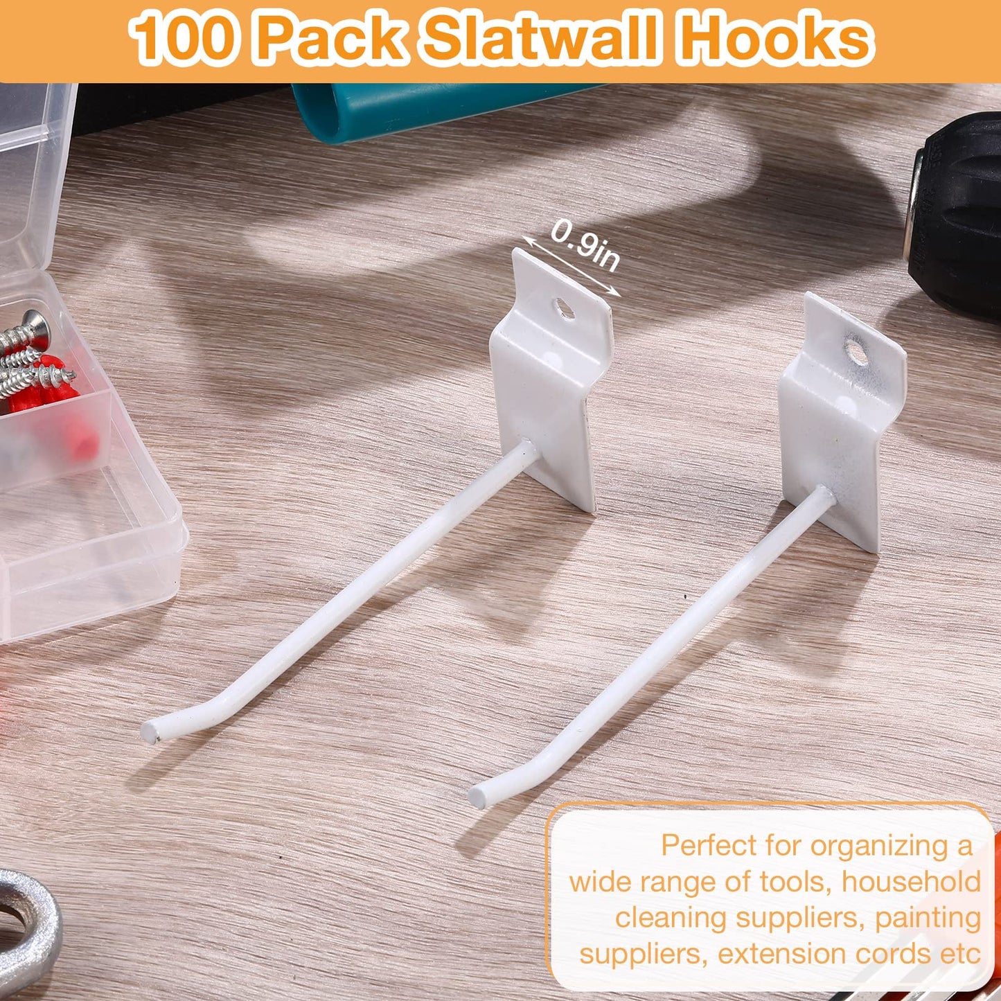 Moxweyeni 100 Pack Slatwall Hooks Slatwall Accessories Slat Wall Hanging Pegboard Hangers Slat Board Display Hooks for Retail Garage Organization Gridwall, White(4 Inch)