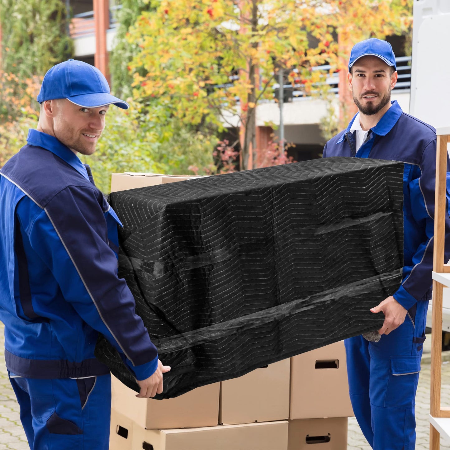 12 Moving Packing Blankets 80 x 72 Inches (65 lb/Dozen) Heavy Duty Moving Pads for Protecting Furniture Pro Quilted Shipping Furniture Pads (Black 12PCS)