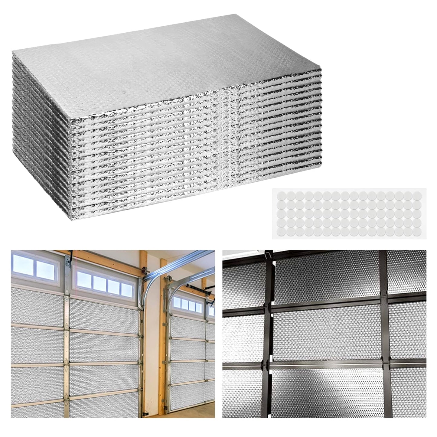 2 Car Garage Door Insulation Kit, 16 Pcs Double Bubble Panels Reflective Insulating Aluminum Radiant Barrier Thermal with Self Adhesive Dots Set for Garage Greenhouse Attics Walls (23.6 x 47.2 Inch)