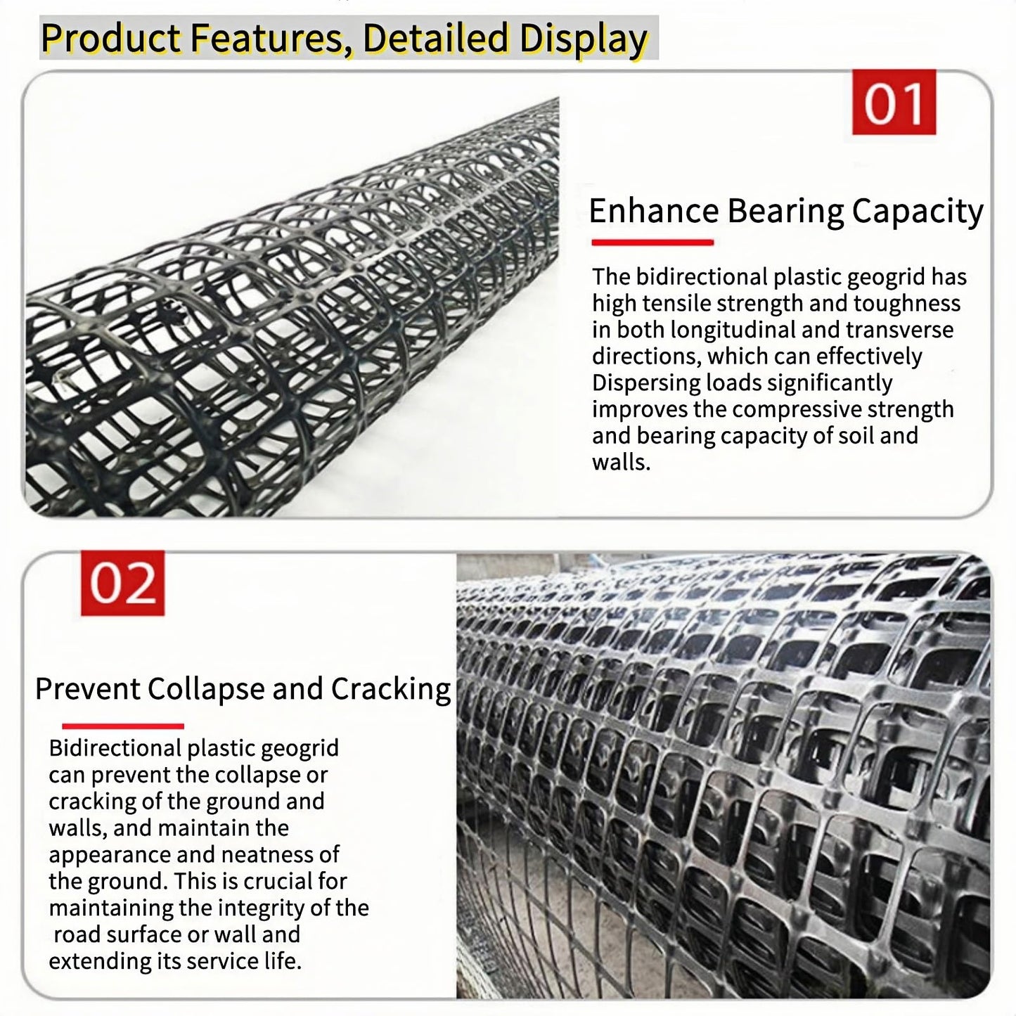 Bidirectional Force Bearing Plastic Geogrid 4' x 164' Paver Base Polypropylene Geogrid EarthLock Increase The Bearing Capacity of The Roadbed Prevent Collapse and Crack Formation